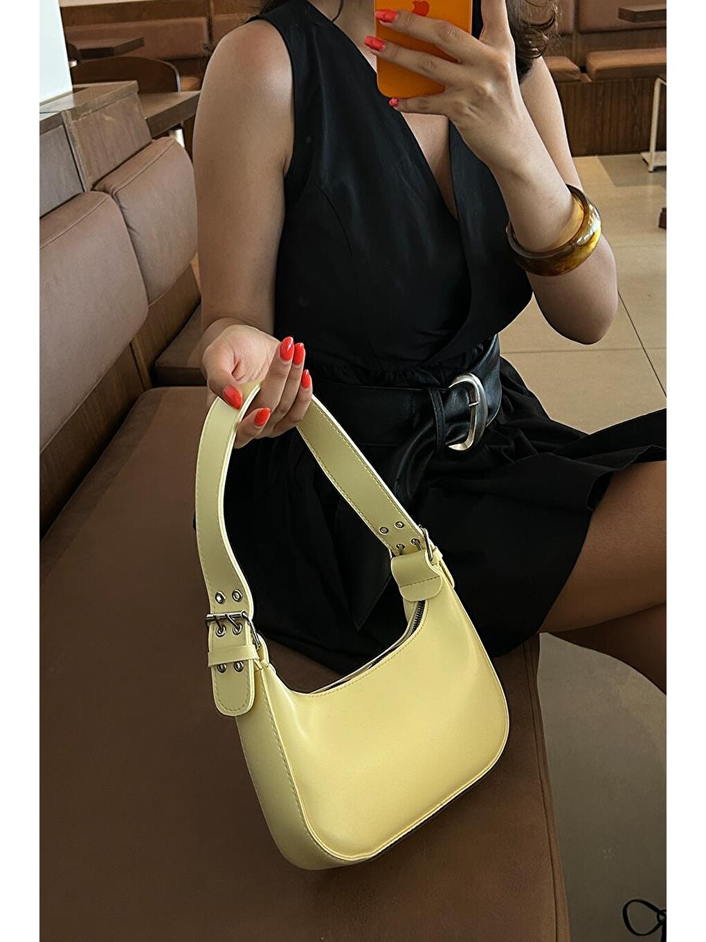 Muse Oval Baget Çanta Sarı-5