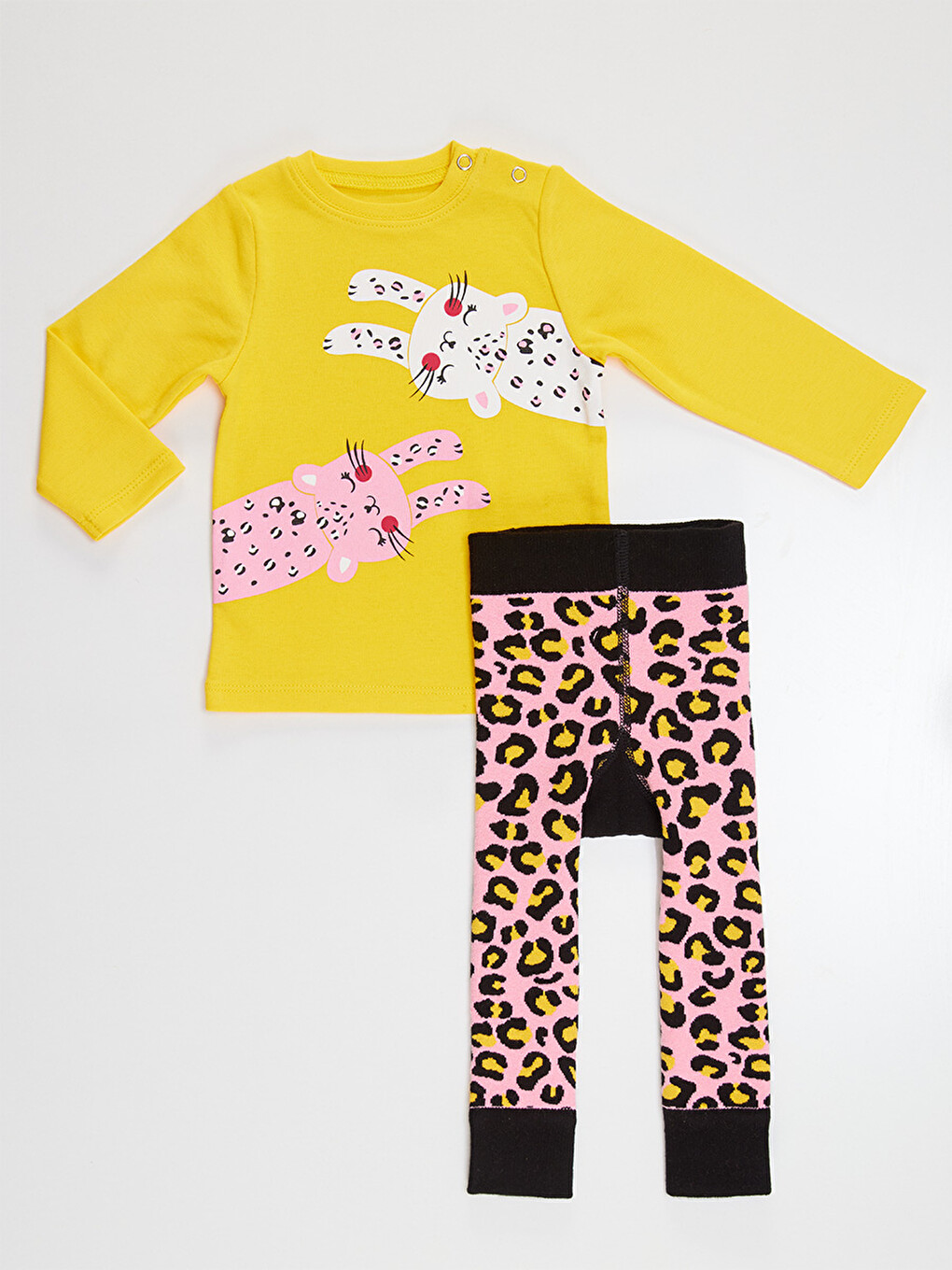 Karışık Leopar Kız Bebek Tişört Tayt-pantolon Takım-3