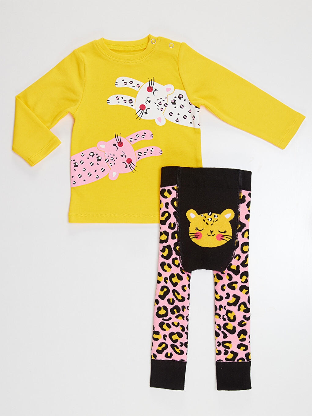 Karışık Leopar Kız Bebek Tişört Tayt-pantolon Takım-4