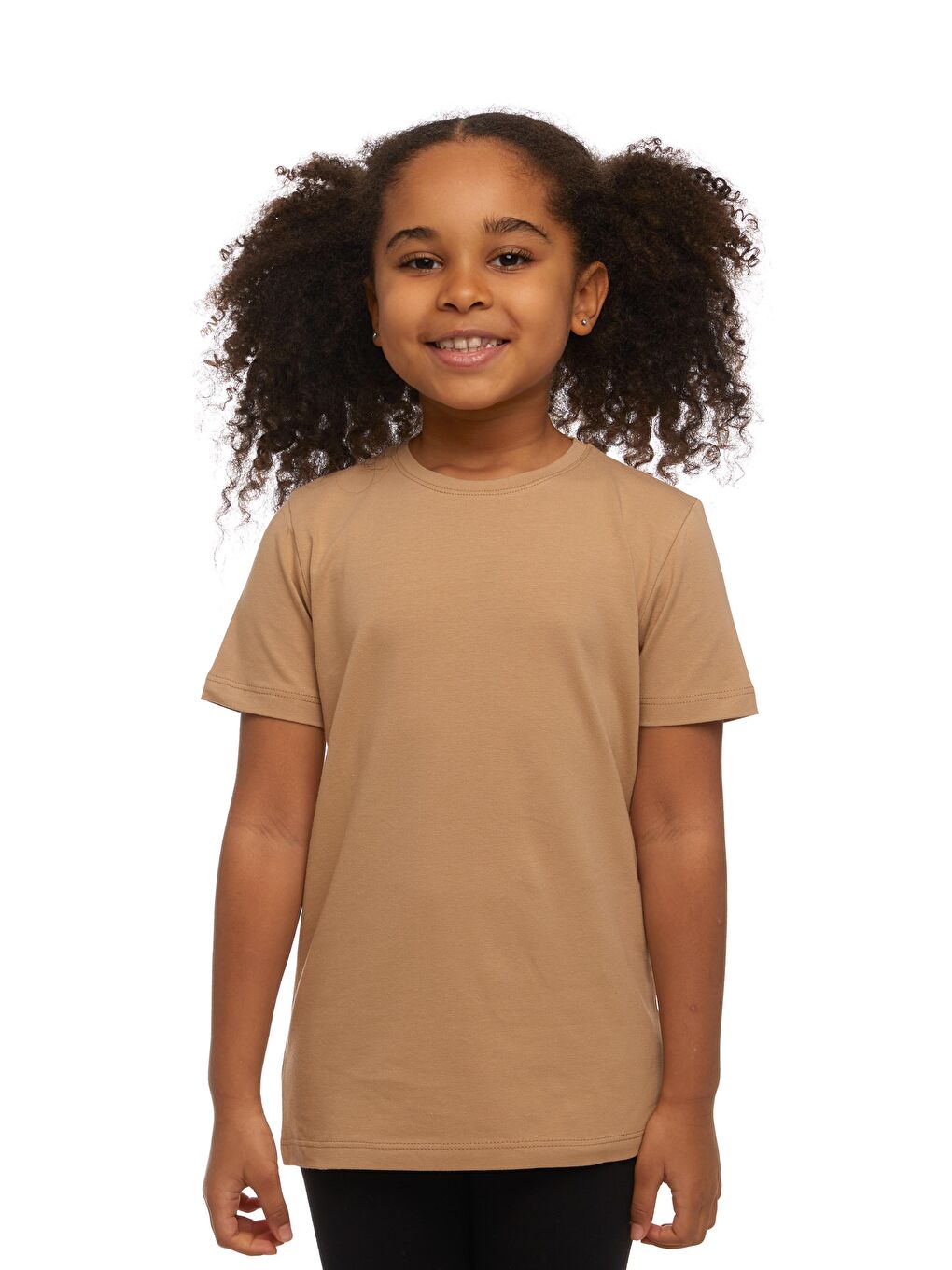 Kahverengi Sütlü Kahve Unısex Sıfır Yaka Kısa Kollu Tişört