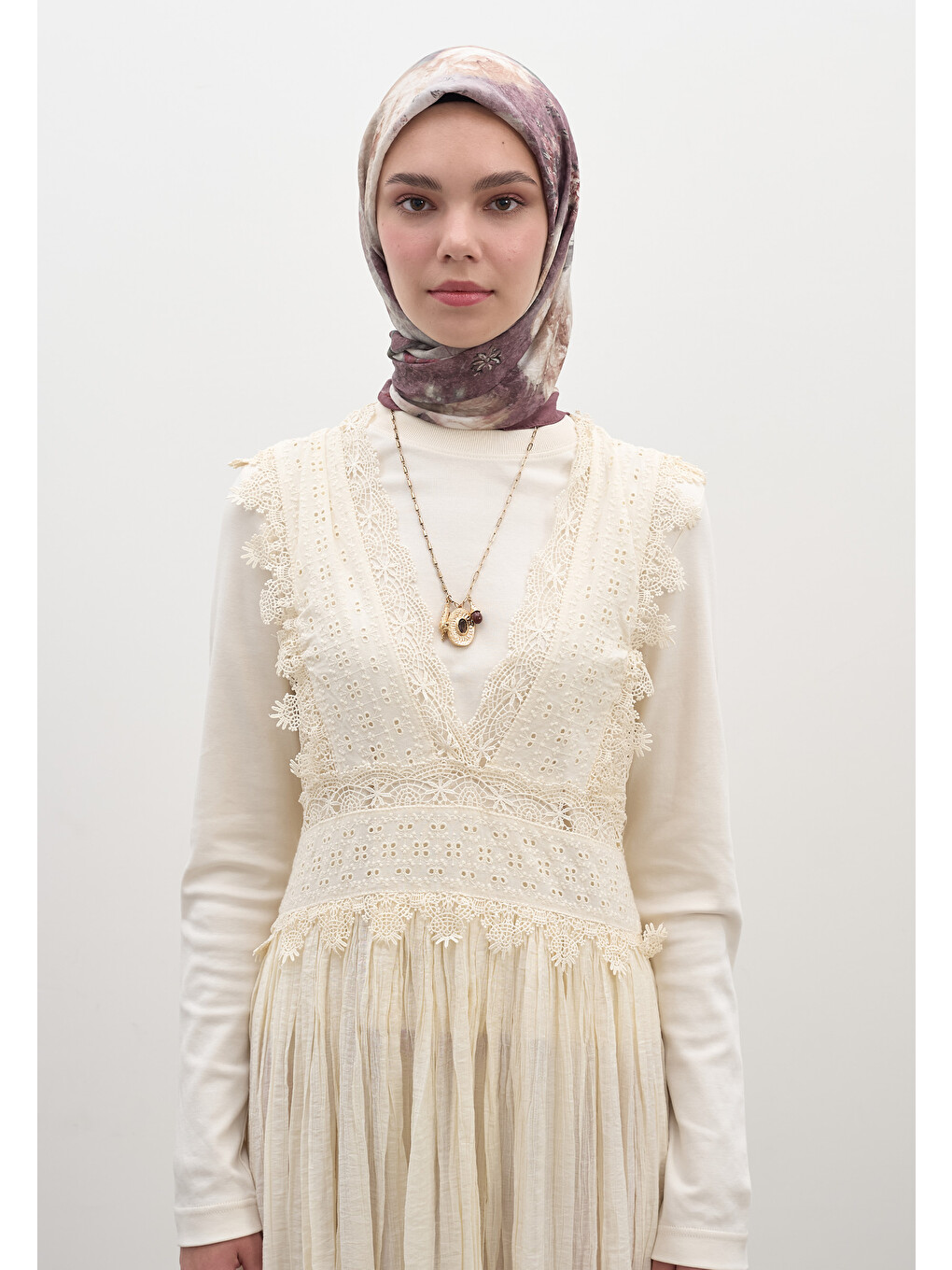 Pembe Vıntage Rose Desen Pamuklu Viskon Eşarp Gülkurusu-3