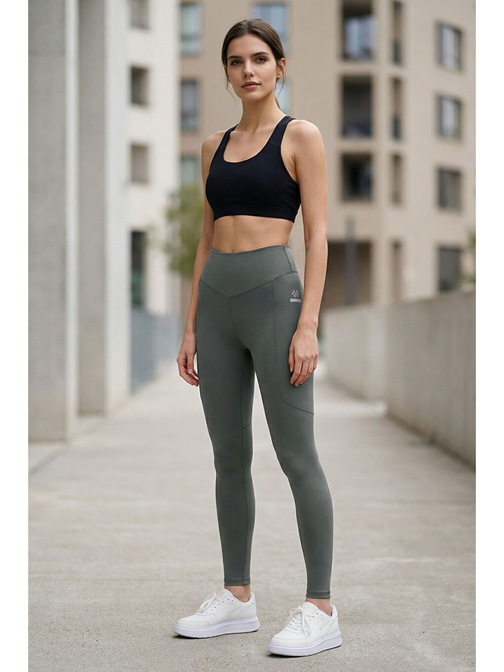 Haki Polyester Standart Fit Esnek Performans Kadın Tayt - 94666