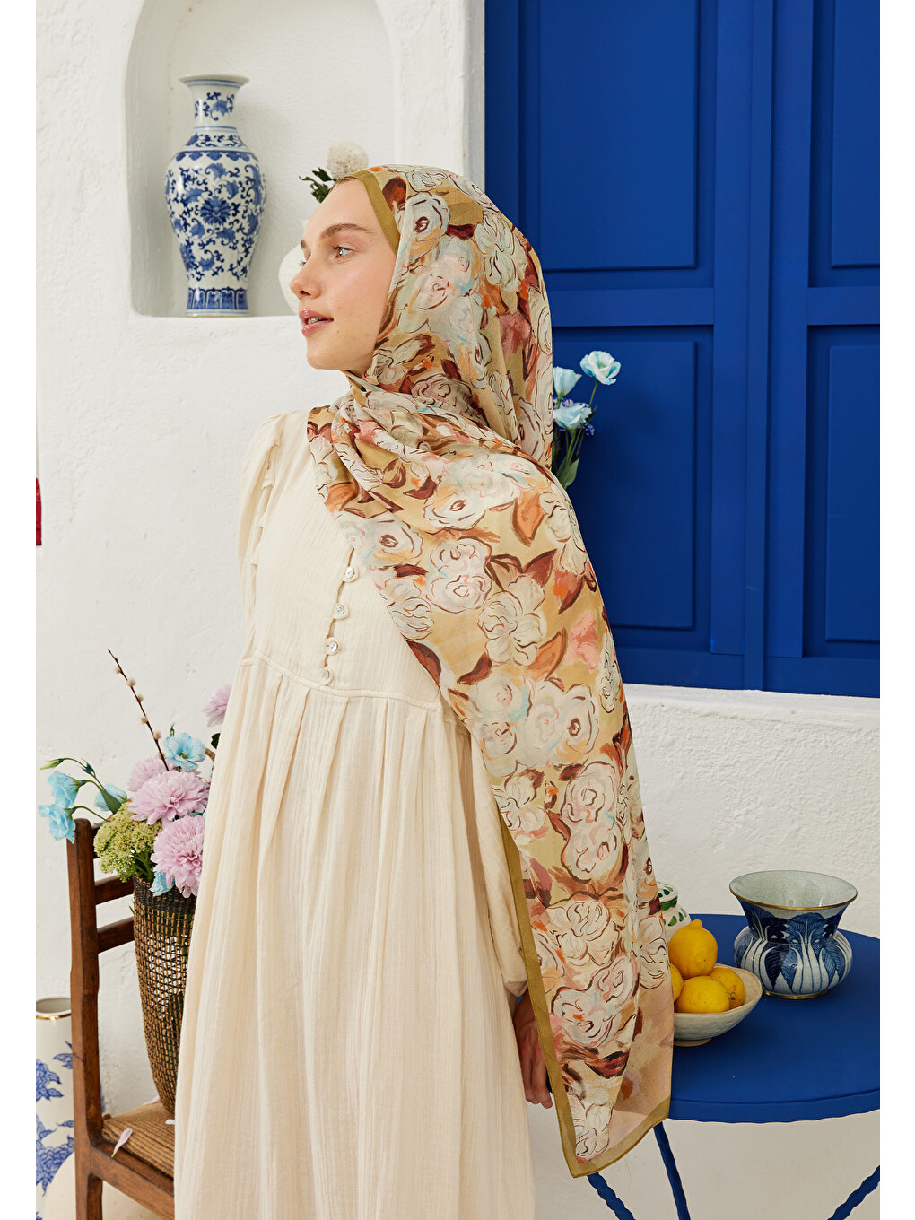 Sarı Linda Desen Rami Şal Sahra