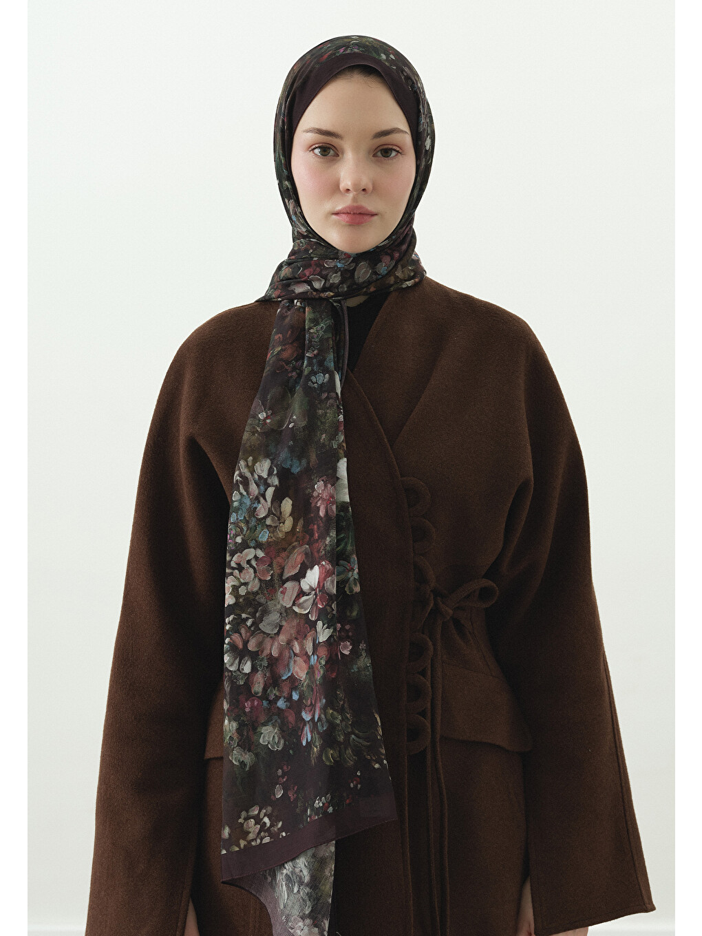 Lacivert Dark Beauty Desenli Pamuk Viskon Şal Mürdüm