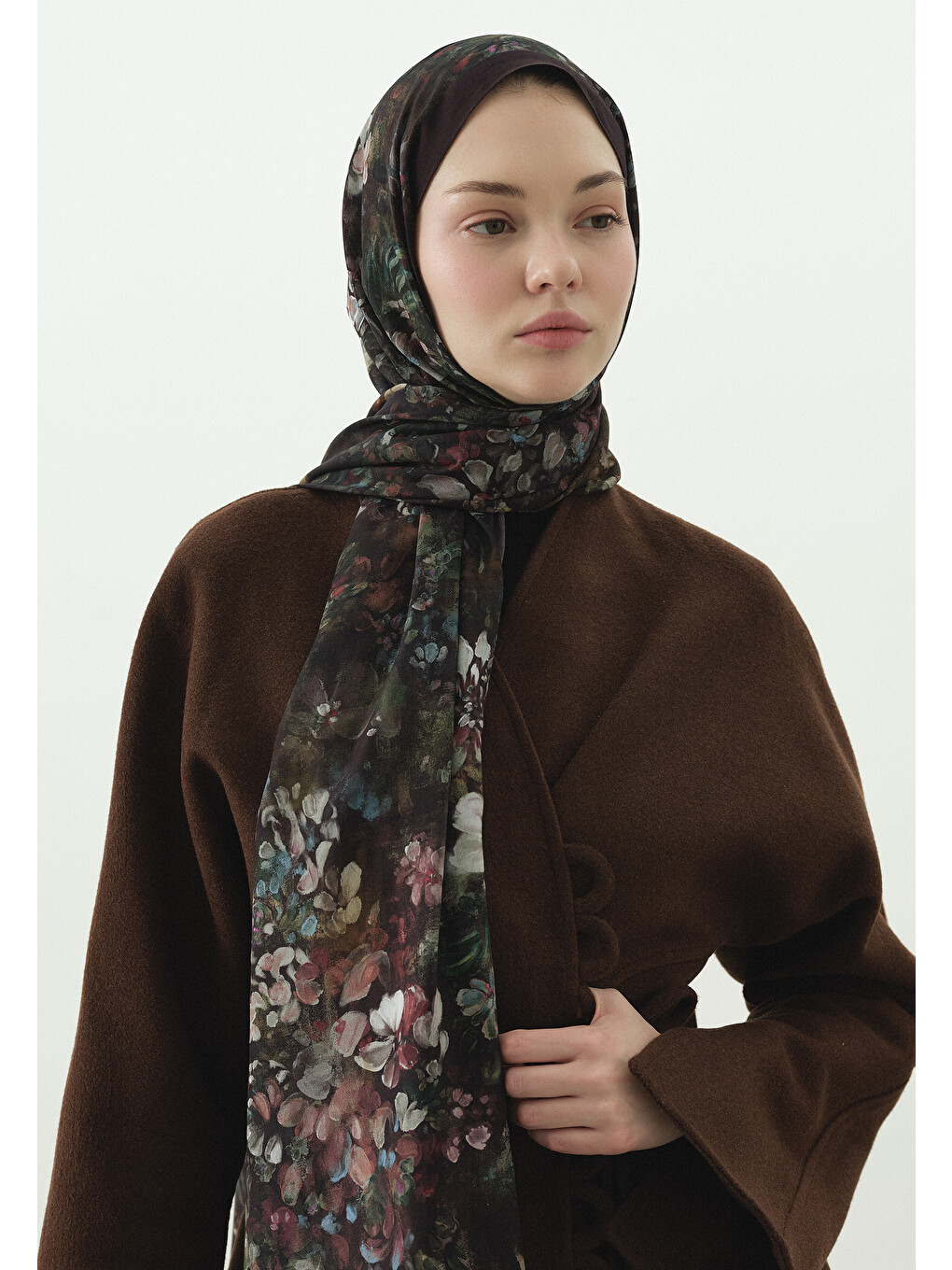 Lacivert Dark Beauty Desenli Pamuk Viskon Şal Mürdüm-1
