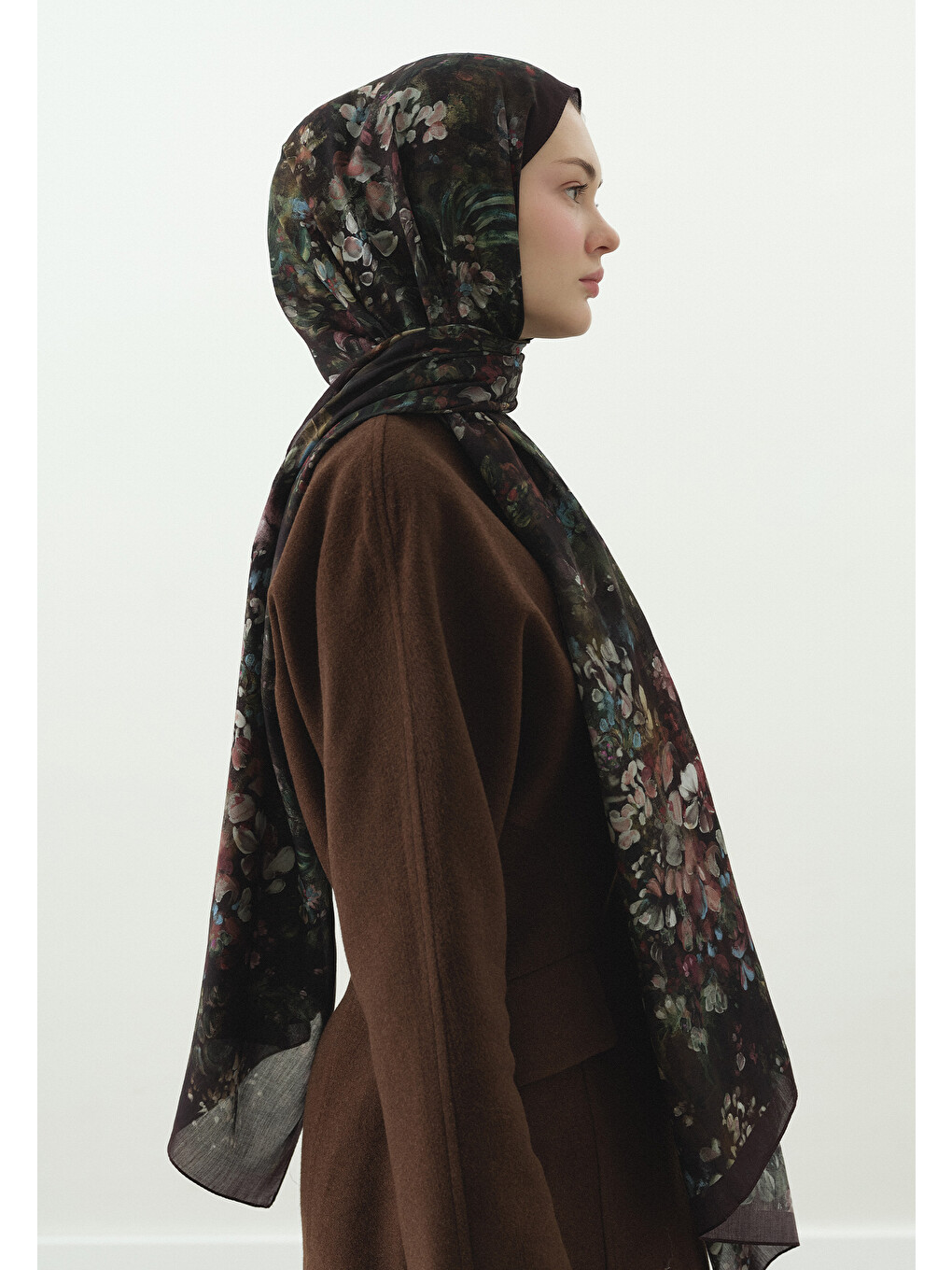 Lacivert Dark Beauty Desenli Pamuk Viskon Şal Mürdüm-2