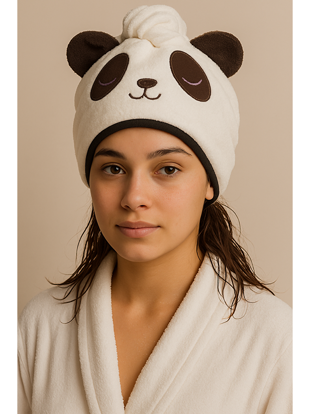 Karışık Panda Desenli Havlu Bone