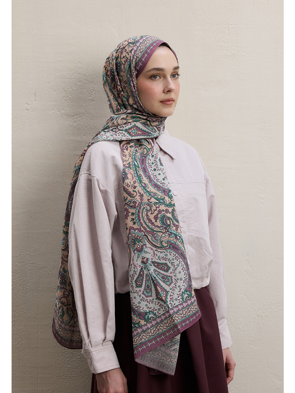Pembe Elegant Desen Şal Gül Kurusu-1