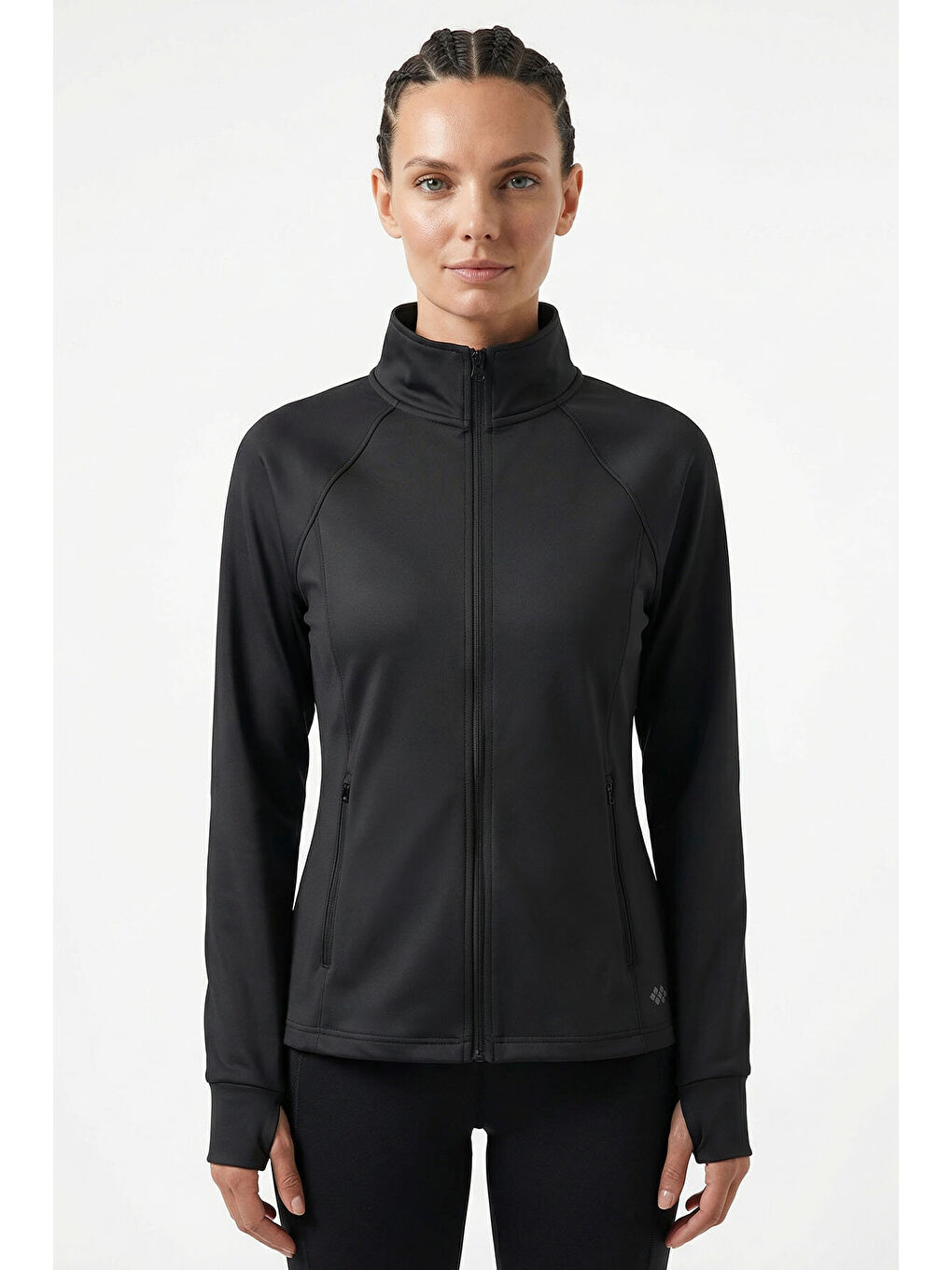 Antrasit Fermuarlı Dik Yaka Basic Rahat Form Kadın Koşu Ceketi - 97310-1