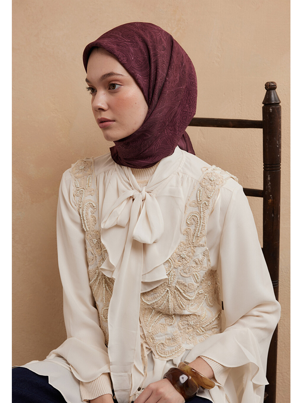 Pembe Elegant Desen Şal Gül Kurusu-4