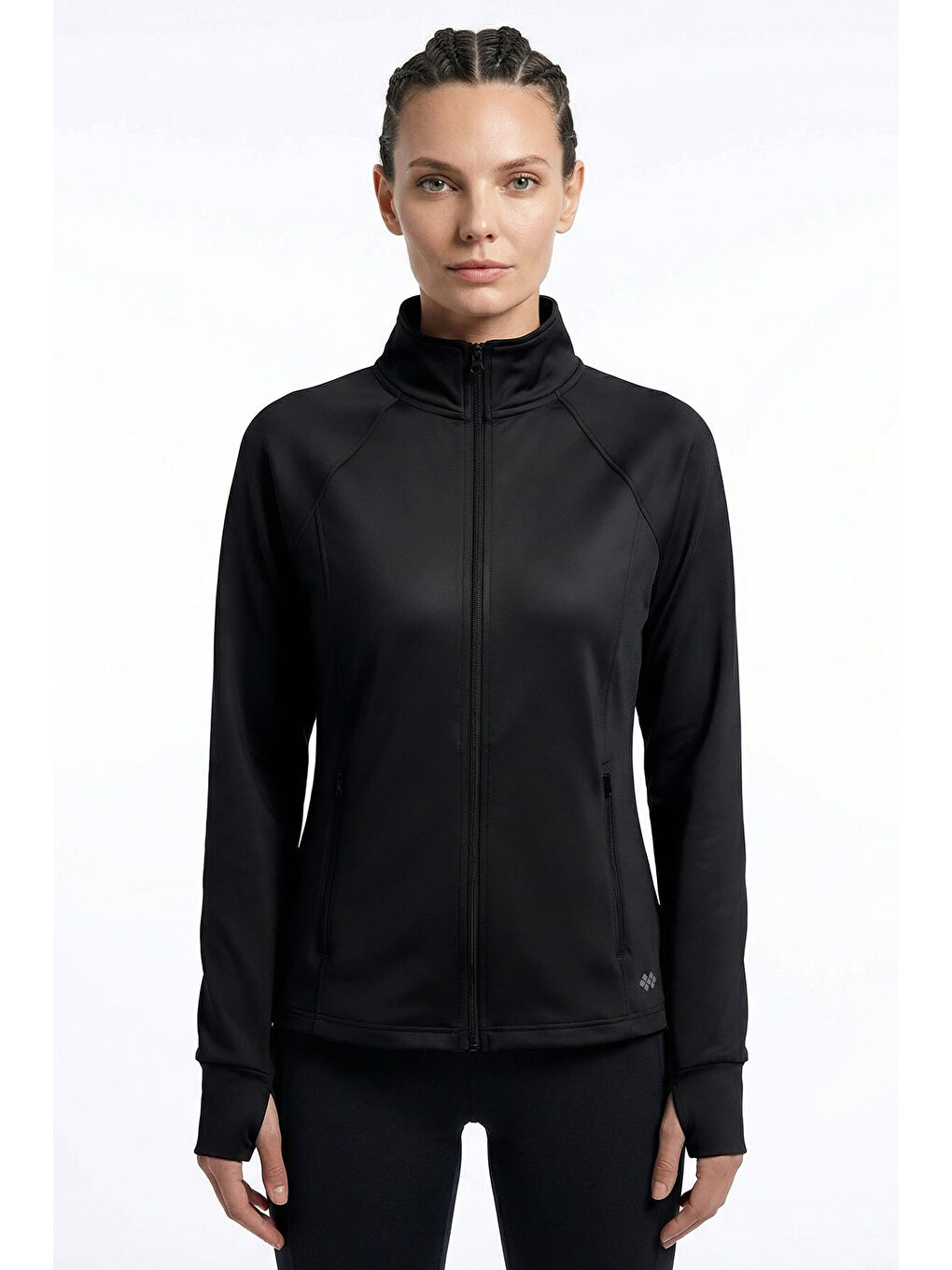 Siyah Fermuarlı Dik Yaka Basic Rahat Form Kadın Koşu Ceketi - 97310