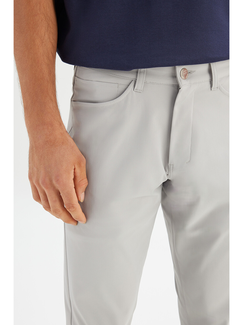 Regular Fit Dar Paça 5 Cep Gri Casual Pantolon-3
