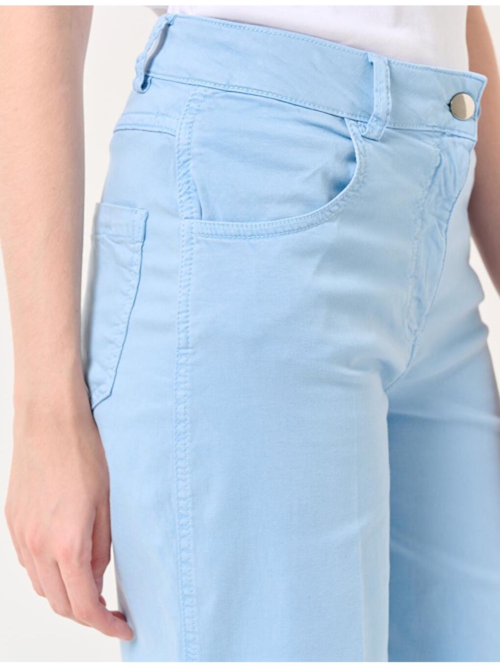 Gök Mavisi Bol Kesim Yüksek Bel Bol Paça Gabardin Pantolon-1