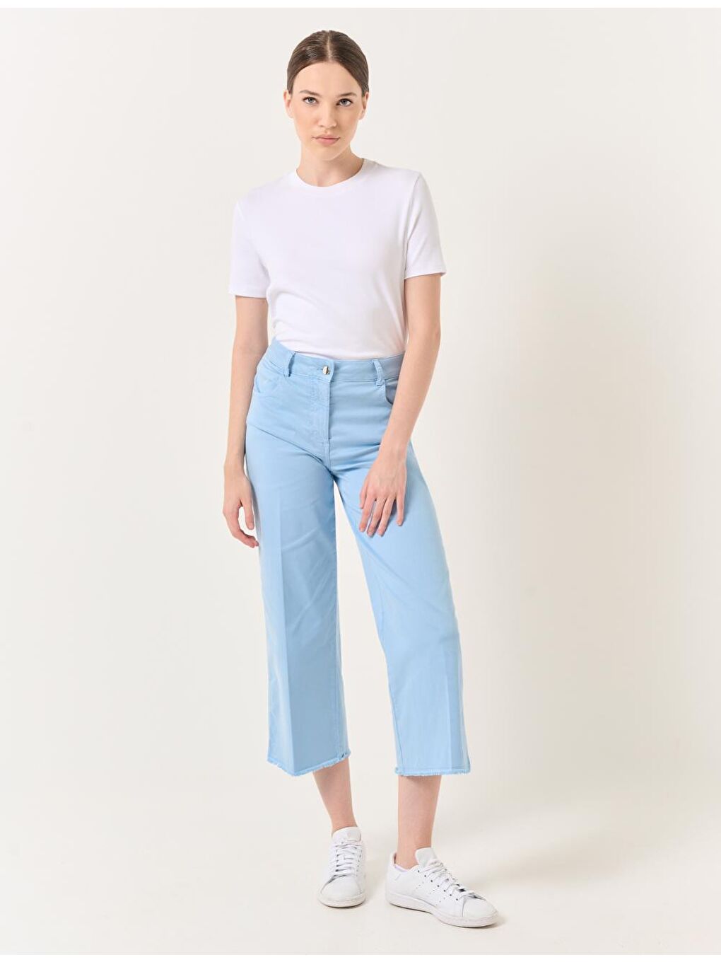 Gök Mavisi Bol Kesim Yüksek Bel Bol Paça Gabardin Pantolon-3