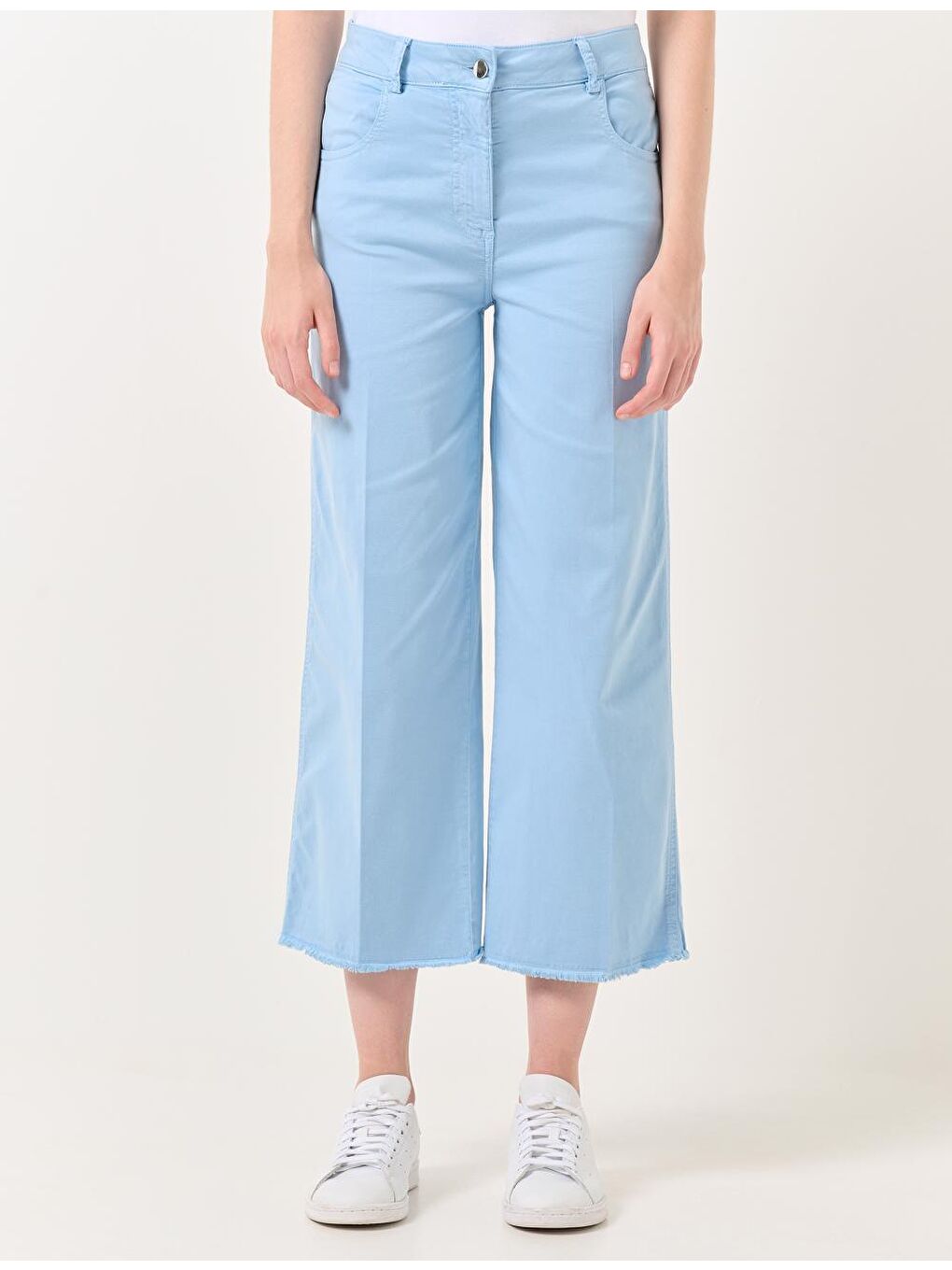 Gök Mavisi Bol Kesim Yüksek Bel Bol Paça Gabardin Pantolon-4