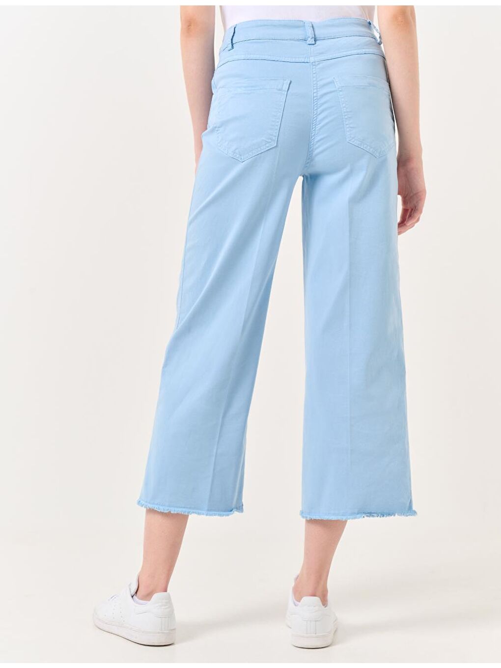 Gök Mavisi Bol Kesim Yüksek Bel Bol Paça Gabardin Pantolon-5