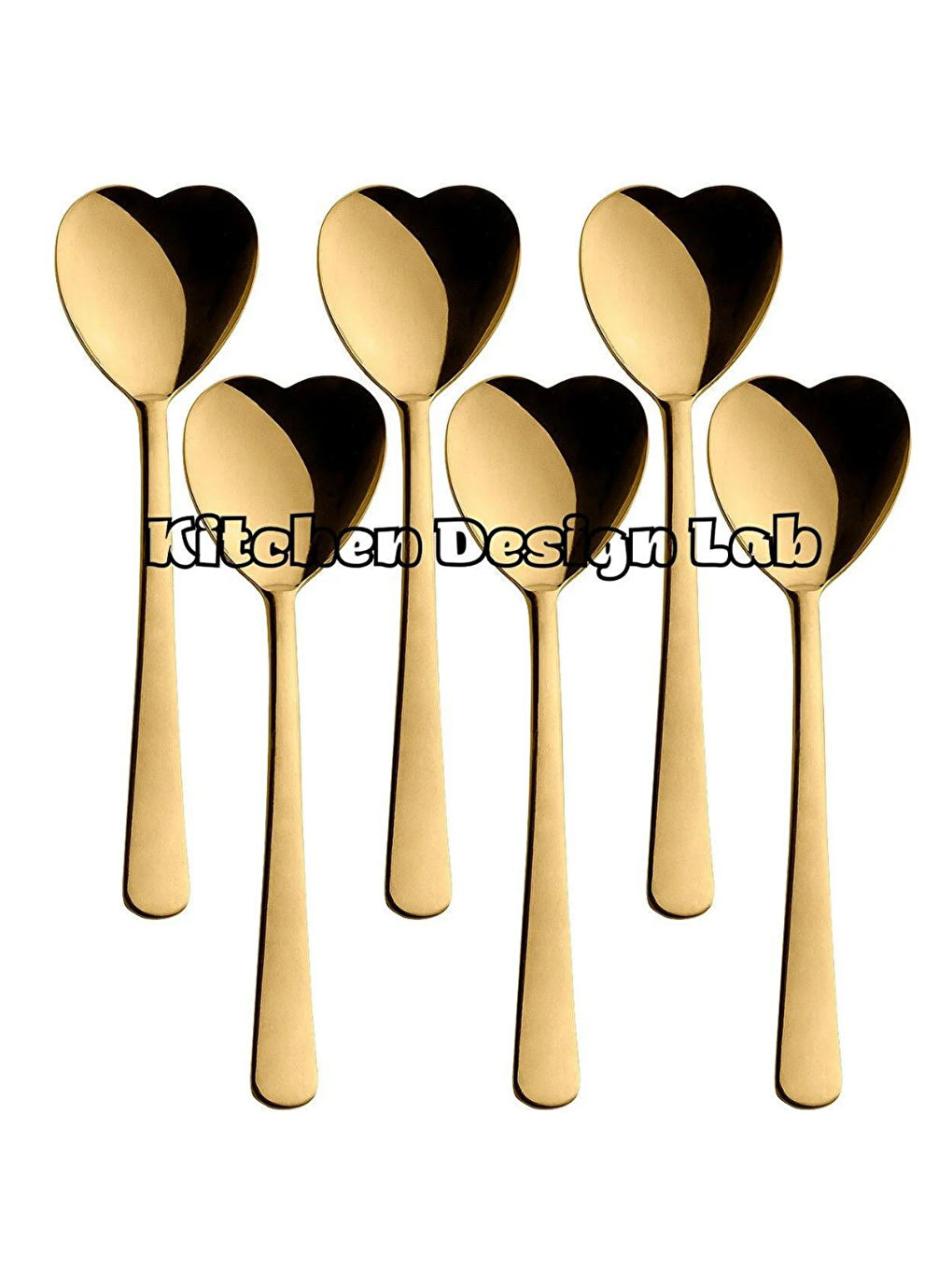 Sarı Gold Kalp Şekilli 6'lı Dondurma ve Tatlı Kaşığı