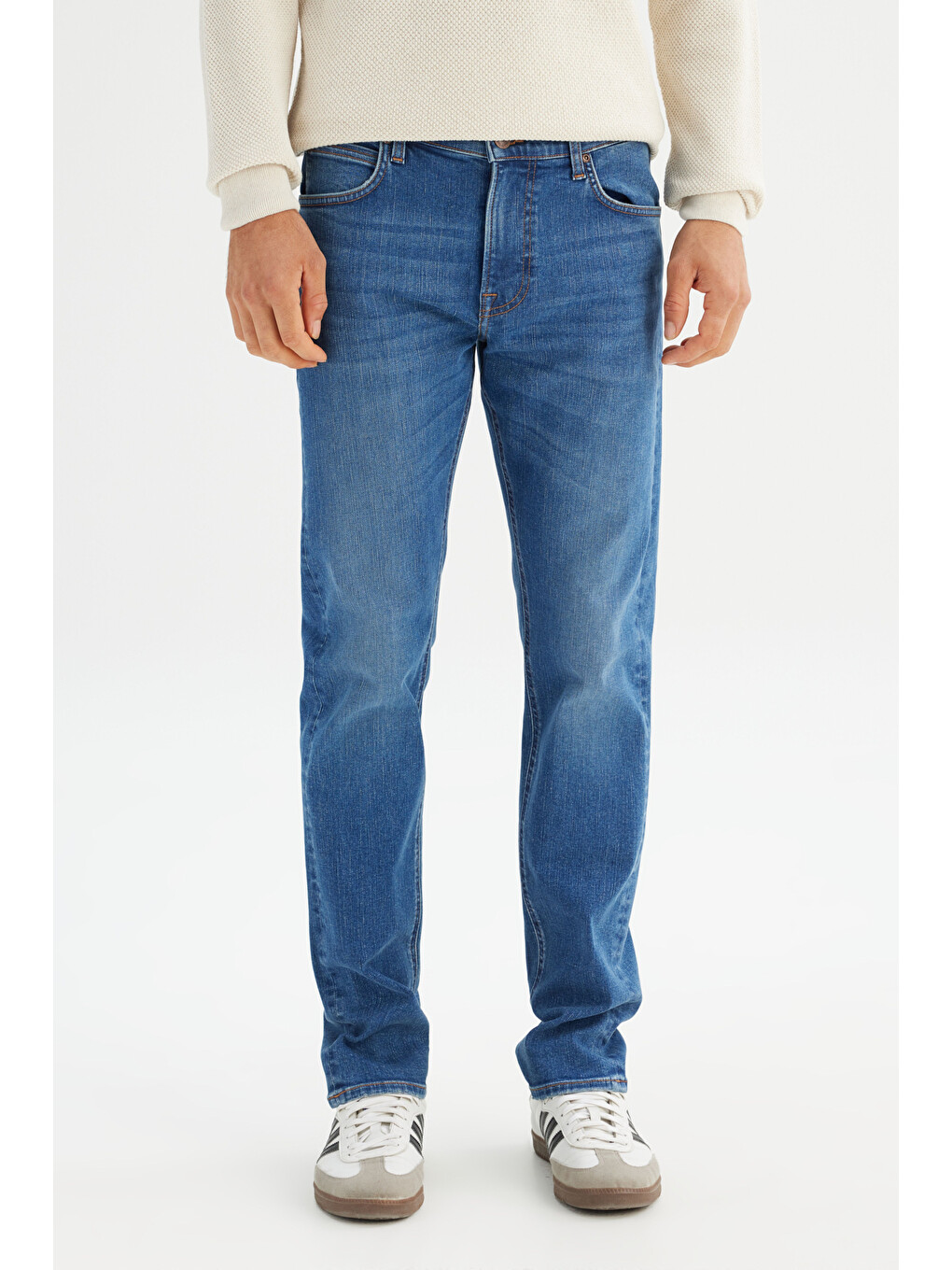 İndigo Pamuklu Straight Fit Cepli Esnek Denim Jean Pantolon-1