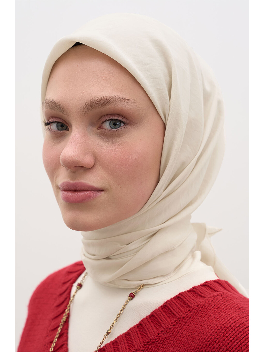 Ekru Pamuk Viskon Eşarp İnci-2