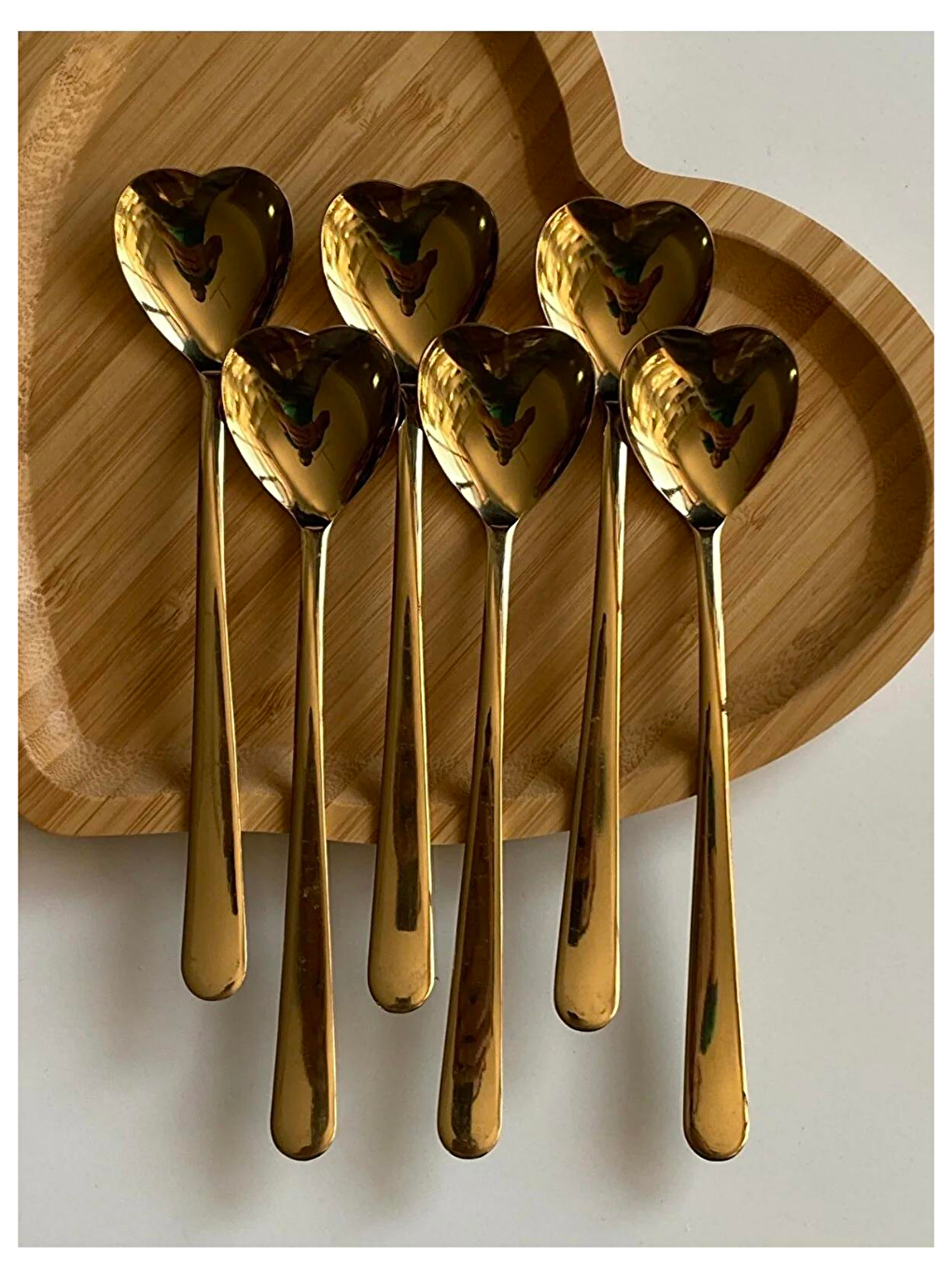 Sarı Gold Kalp Şekilli 6'lı Dondurma ve Tatlı Kaşığı-3