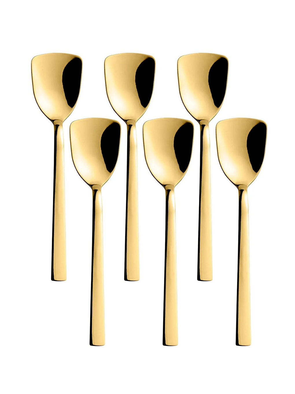 Sarı Lüks Gold Renk Paslanmaz Çelik Kutulu 6'lı Dondurma Kaşığı ve Tatlı Kaşığı