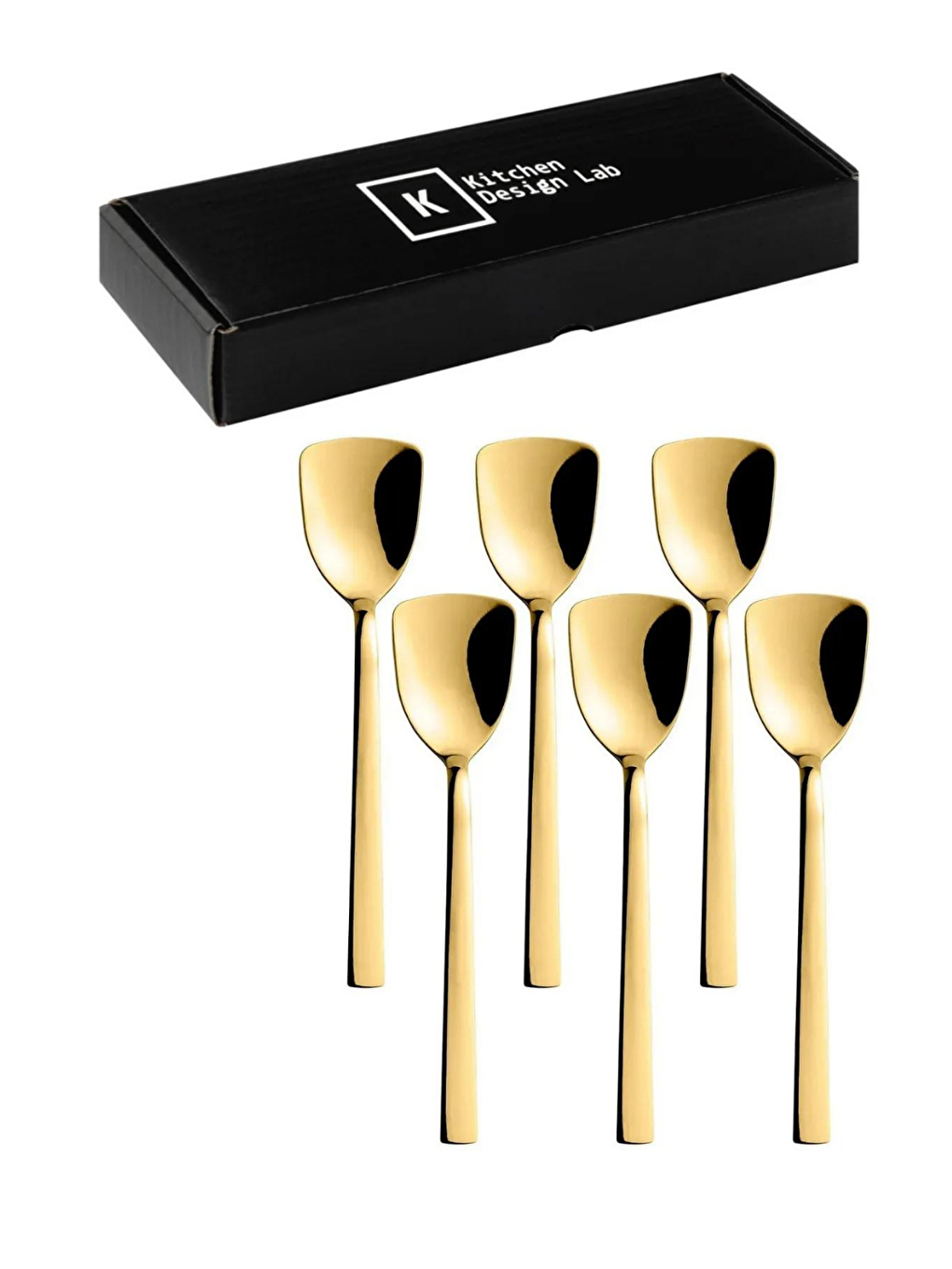 Sarı Lüks Gold Renk Paslanmaz Çelik Kutulu 6'lı Dondurma Kaşığı ve Tatlı Kaşığı-1