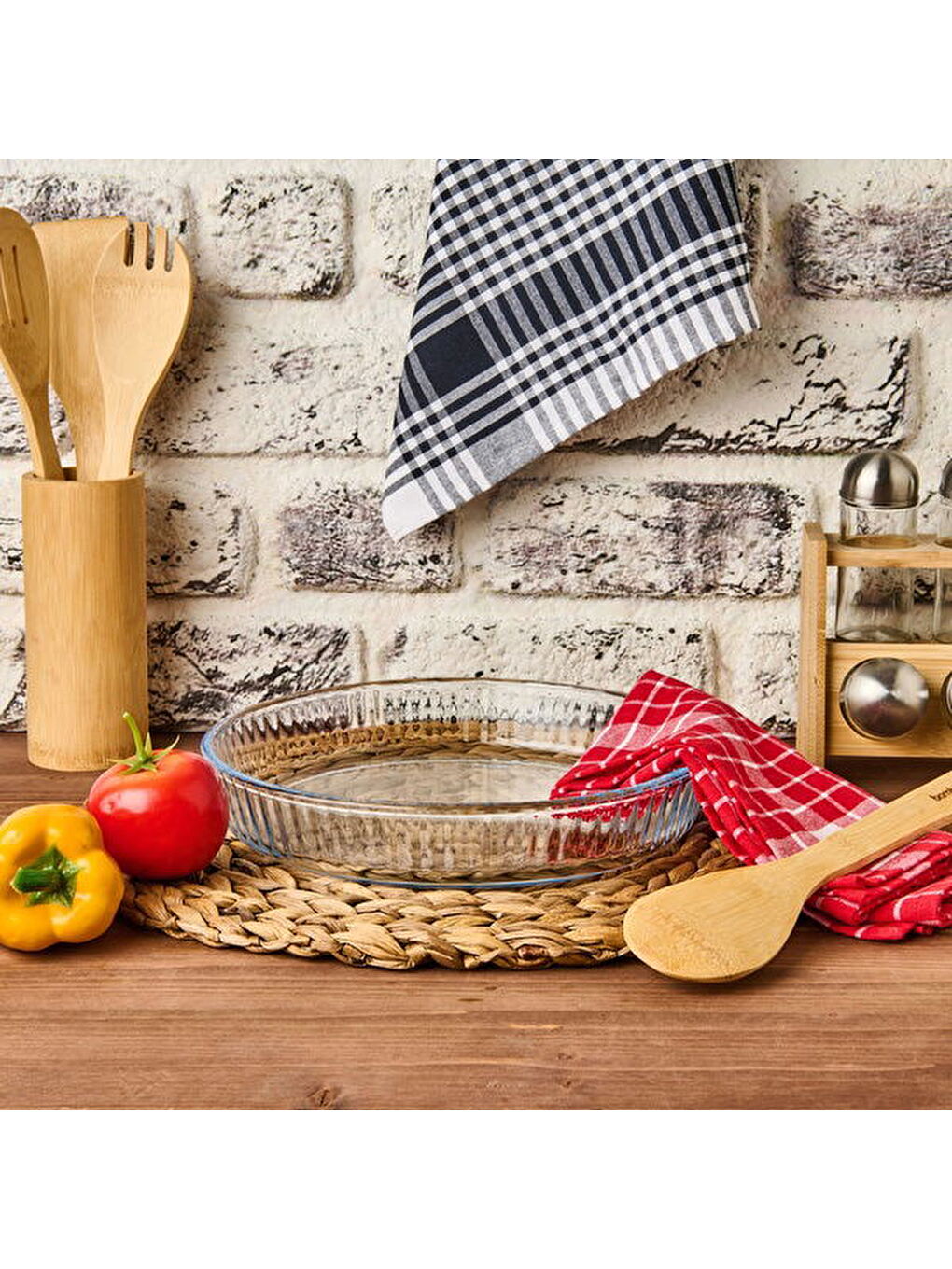 Renksiz Twin Yuvarlak Petekli Cam Fırın Kabı - Şeffaf - 25 cm