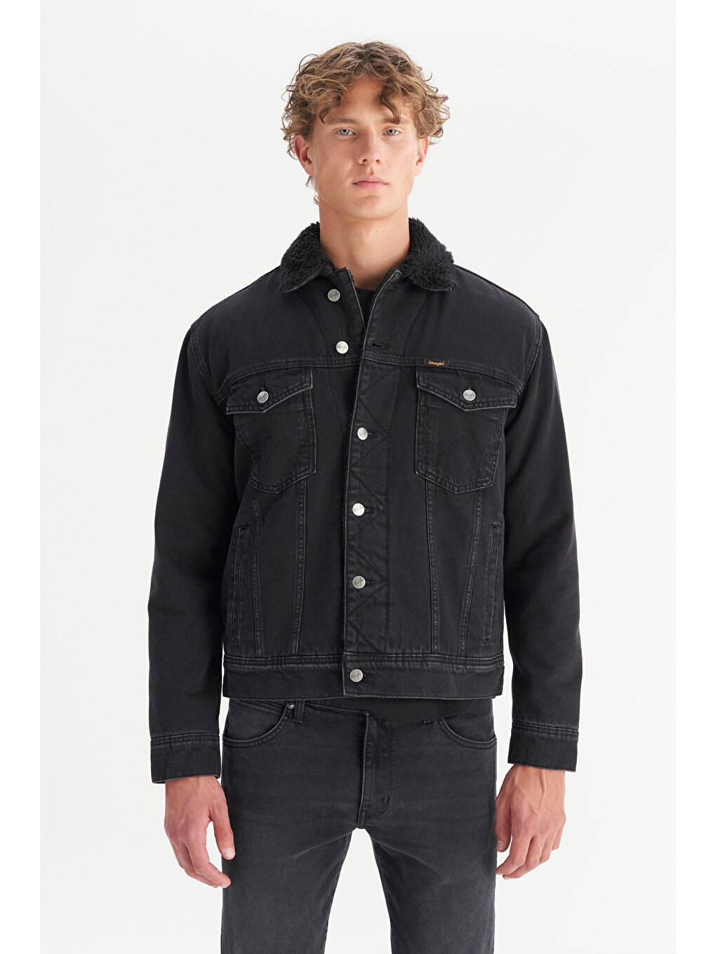 %100 Pamuk Regular Fit Sherpa Detaylı Siyah Denim Ceket