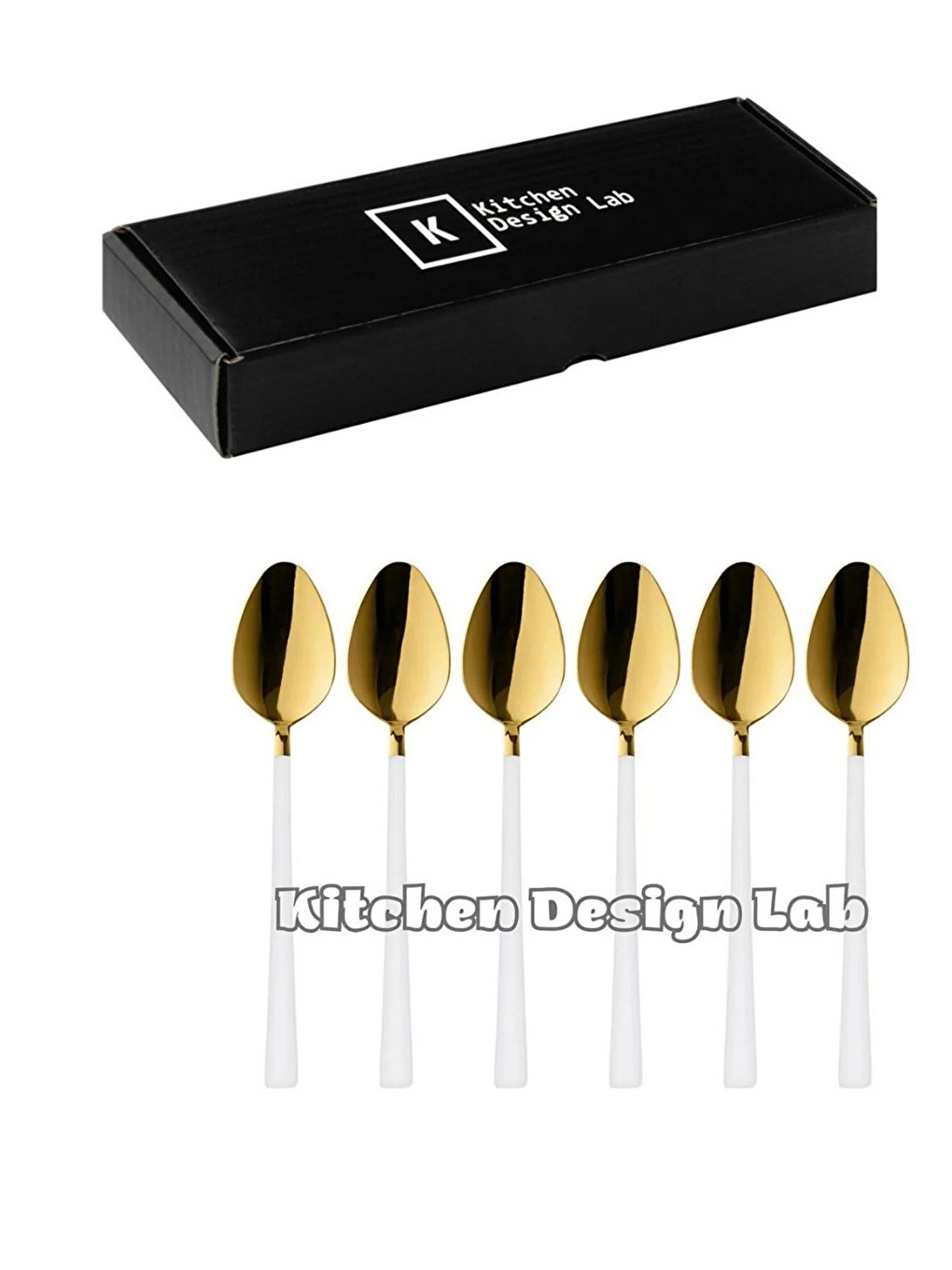 Parlak Gold Beyaz Tatlı ve Dondurma Kaşığı 6 Adet-1