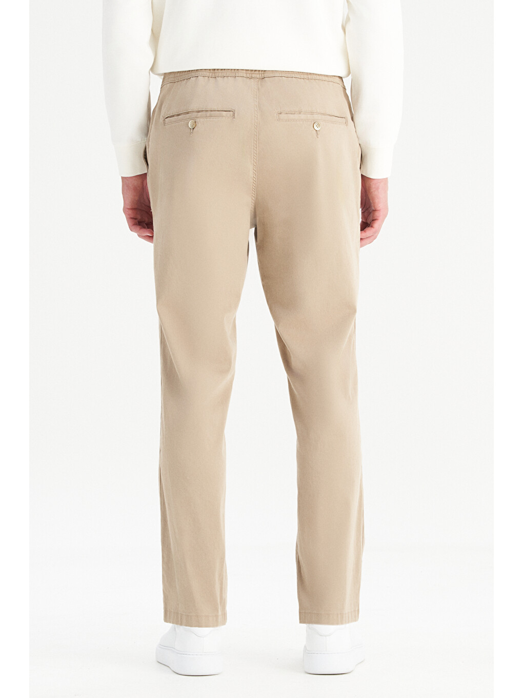 Bej Pamuklu Slim Fit Cepli Yumuşak Dokulu Esnek Pantolon-3