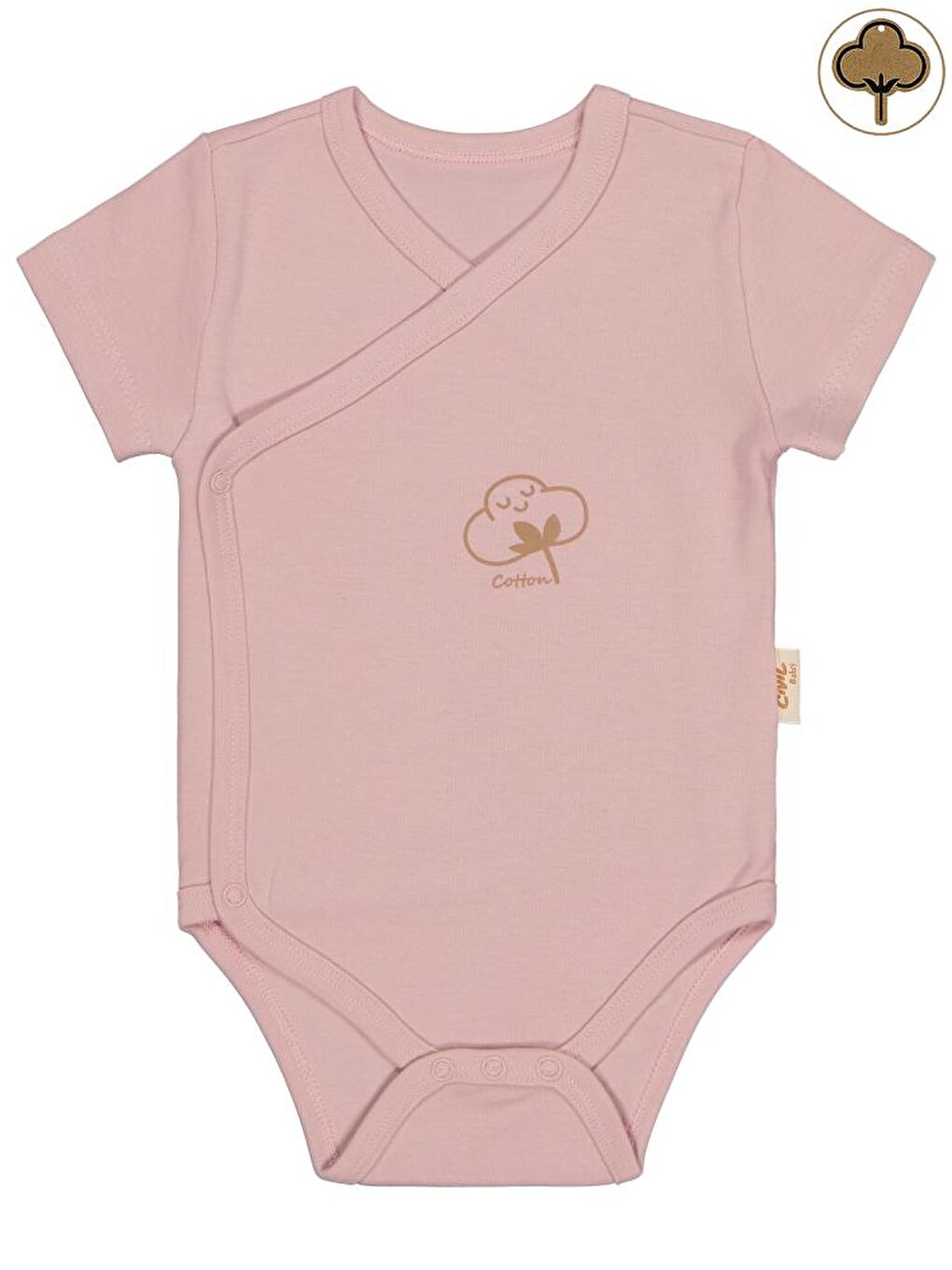 Baby Organik Pamuklu Kruvaze 0-3 Ay Çıtçıtlı Badi - Pembe 1-3 Ay-3