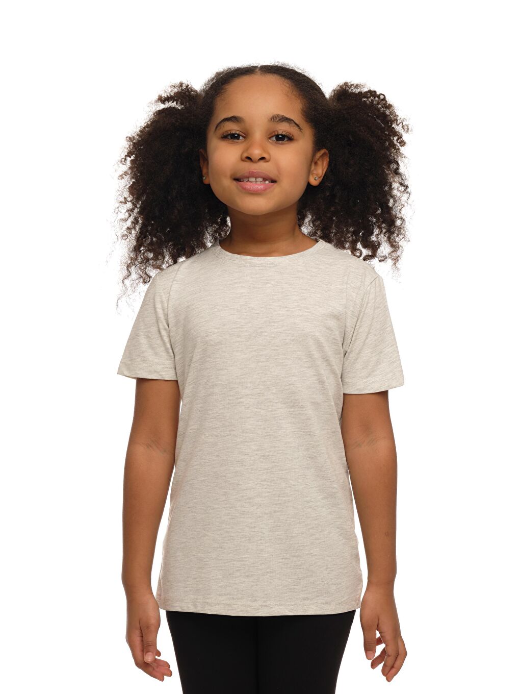 Açık Bej Melanj Unısex Sıfır Yaka Kısa Kollu Tişört