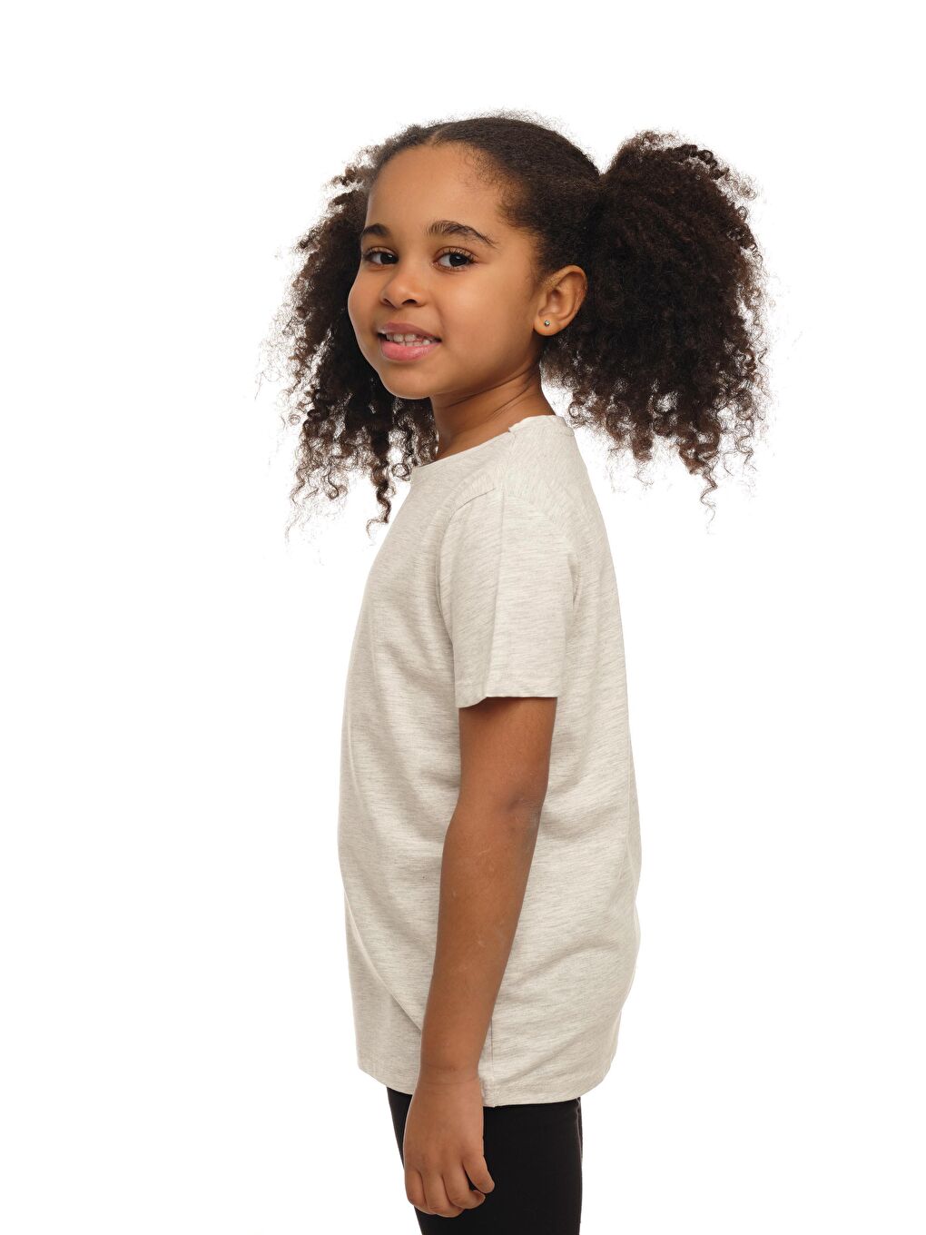 Açık Bej Melanj Unısex Sıfır Yaka Kısa Kollu Tişört-1