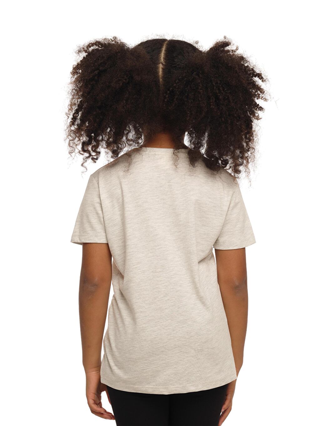 Açık Bej Melanj Unısex Sıfır Yaka Kısa Kollu Tişört-2