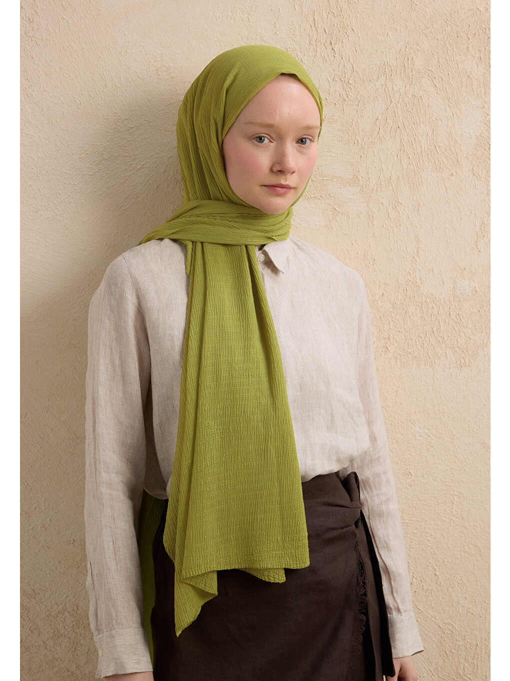 Yeşil Modal Krinkıl Şal Olive