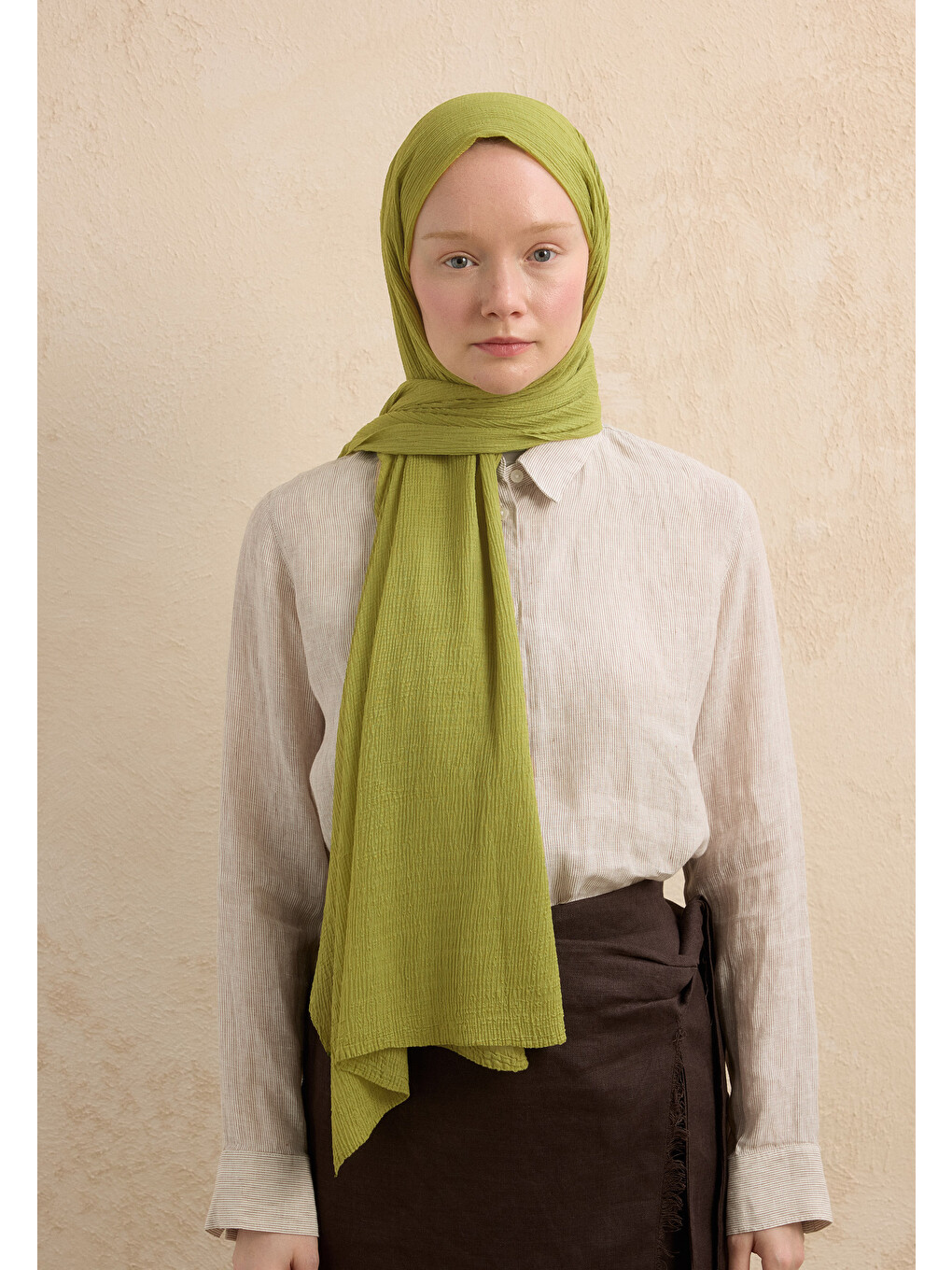 Yeşil Modal Krinkıl Şal Olive-2