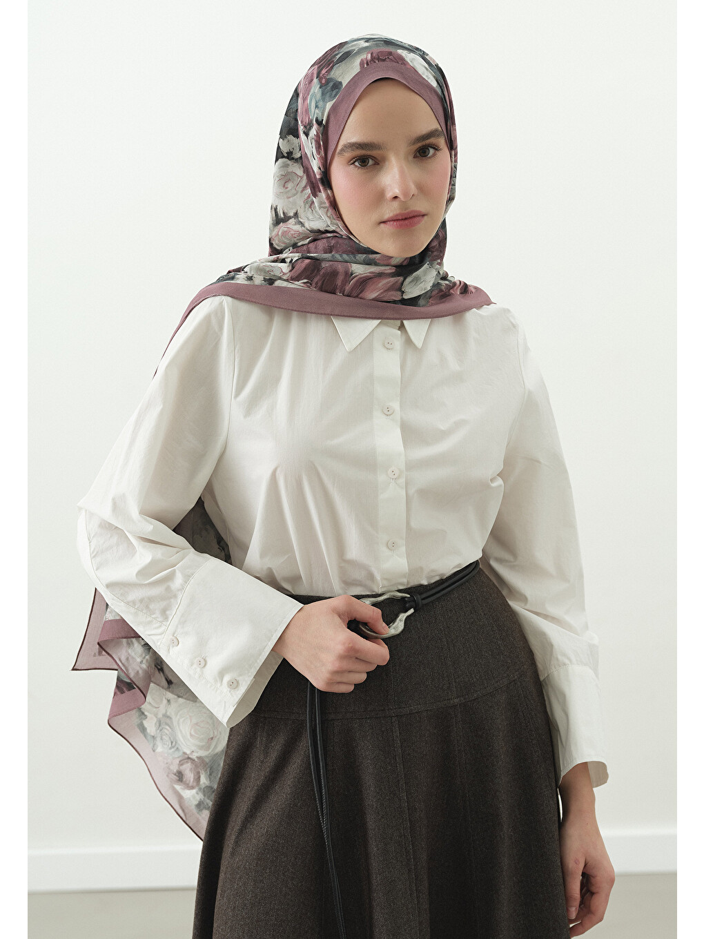 Rose Breeze Desenli Pamuk Viskon Şal Gül Pembe-1