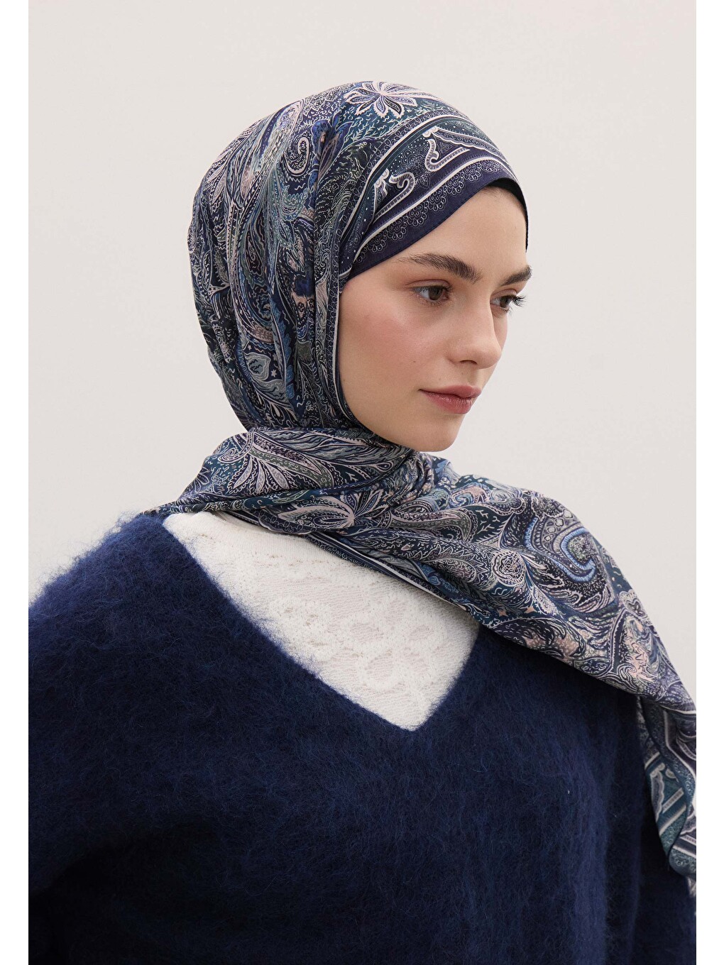 Amora Desen Şal Mavi-8