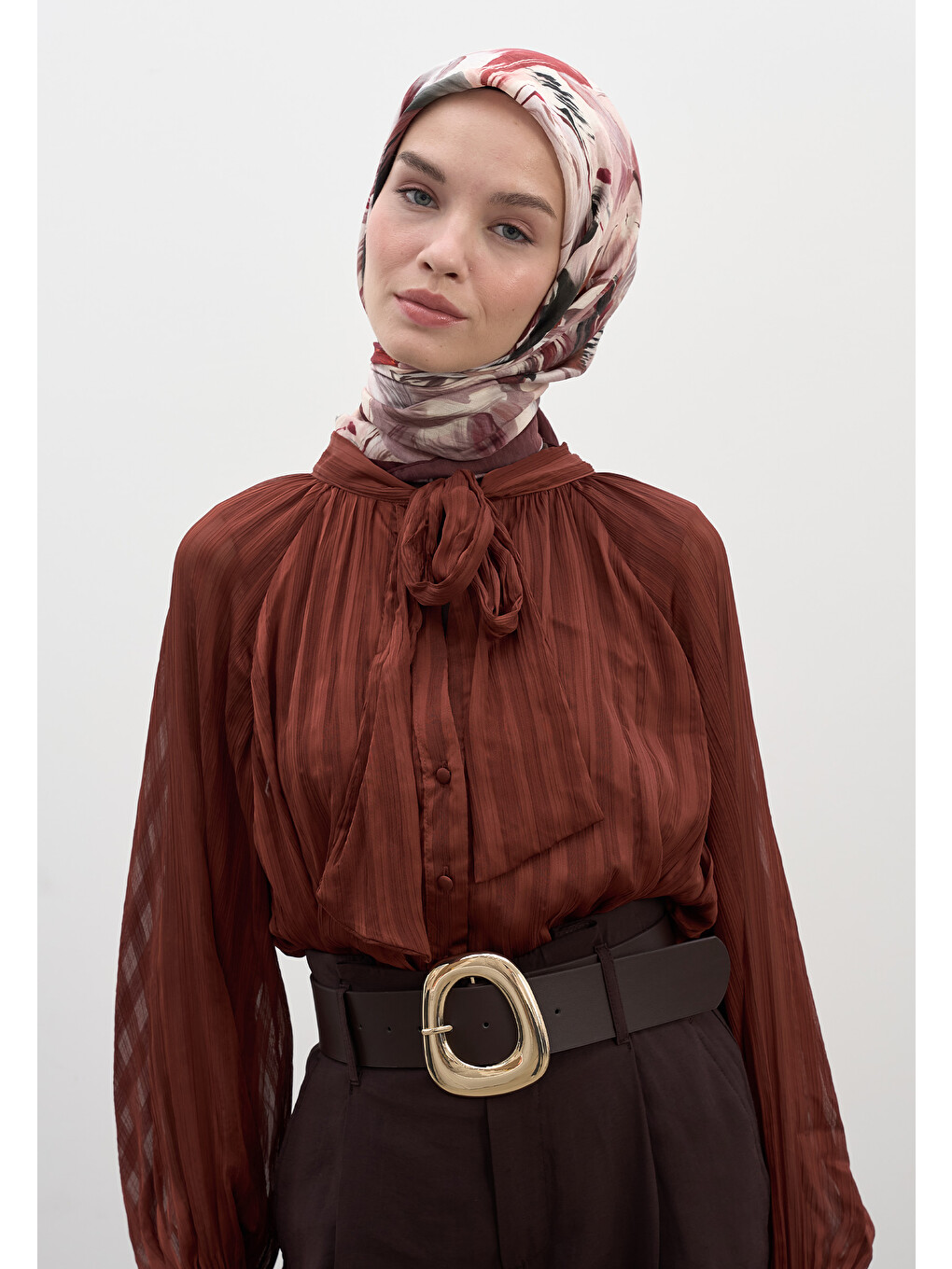 Vanılla Blossom Desen Pamuklu Viskon Eşarp Bordo-1