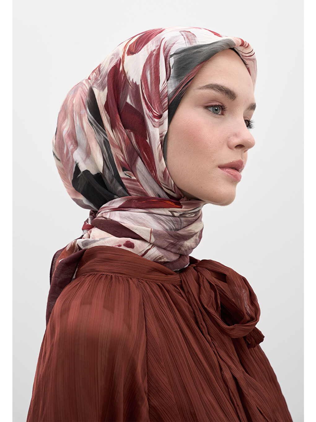 Vanılla Blossom Desen Pamuklu Viskon Eşarp Bordo-3