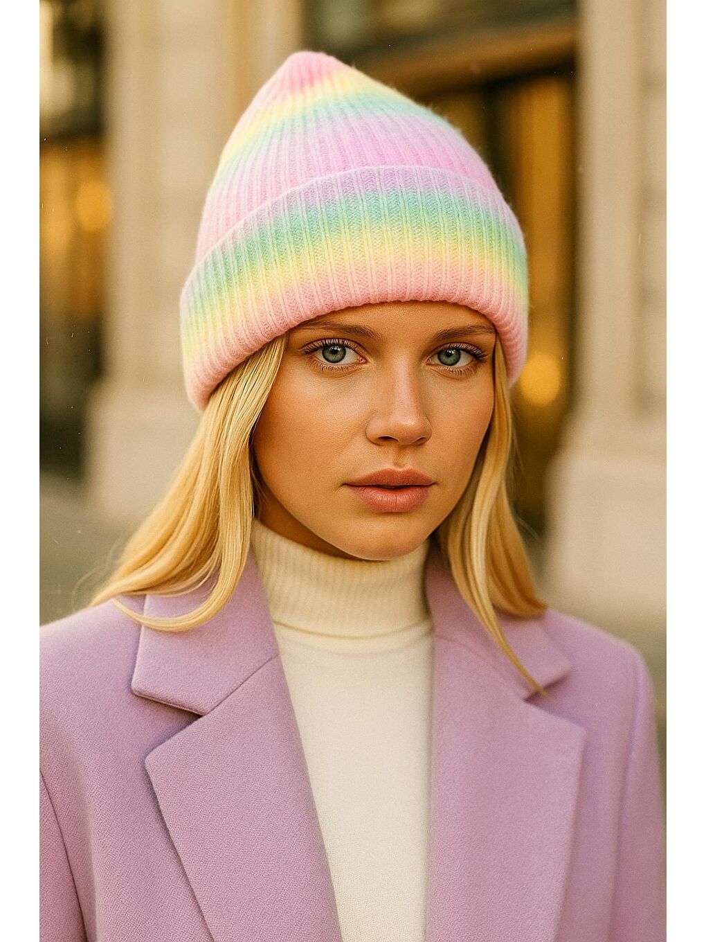 Pembe Renkli  Yüzde 100 Yün Ithal Renk Geçişli Bere Bere1132-5