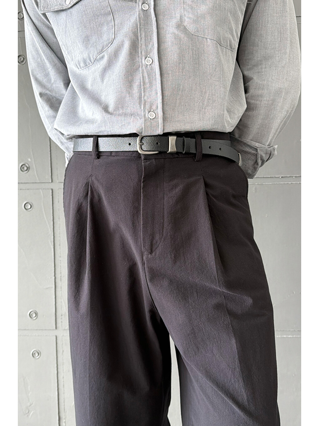 Siyah Erkek Baggy Fit Gabardin Kumaş Pantolon-3