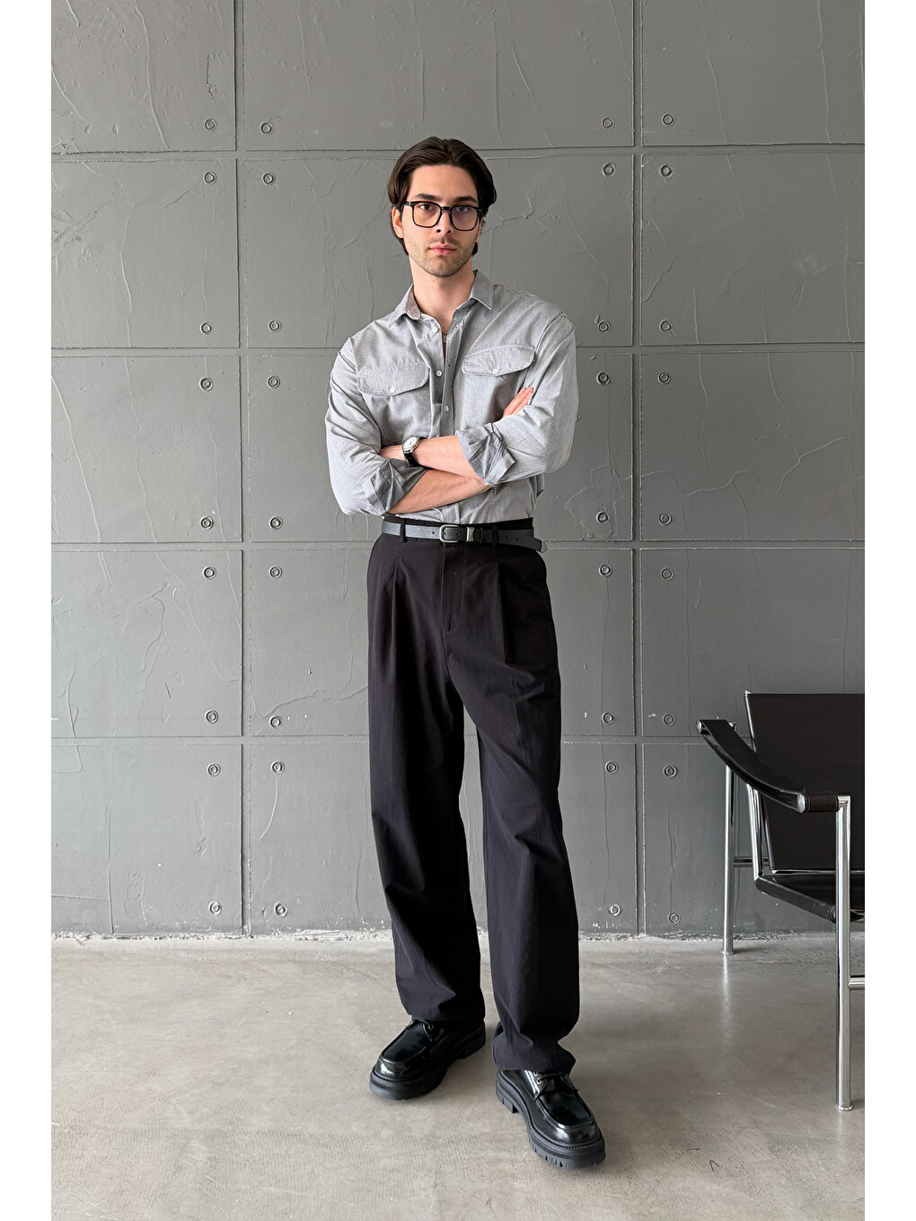 Siyah Erkek Baggy Fit Gabardin Kumaş Pantolon-6