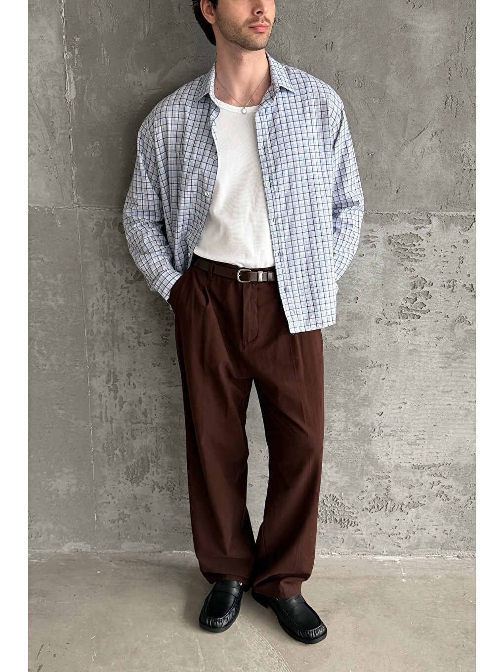 Kahverengi Erkek Baggy Fit Gabardin Kumaş Pantolon-1