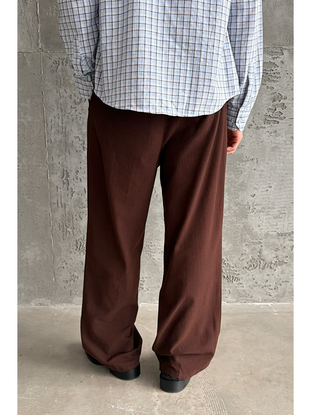 Kahverengi Erkek Baggy Fit Gabardin Kumaş Pantolon-3