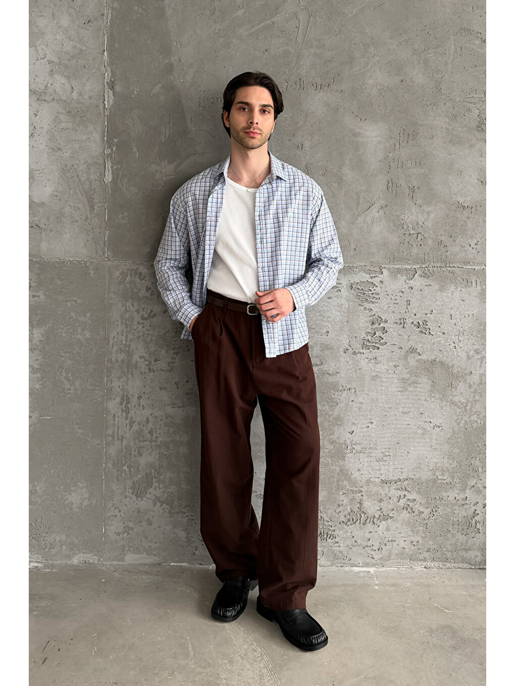 Kahverengi Erkek Baggy Fit Gabardin Kumaş Pantolon-4