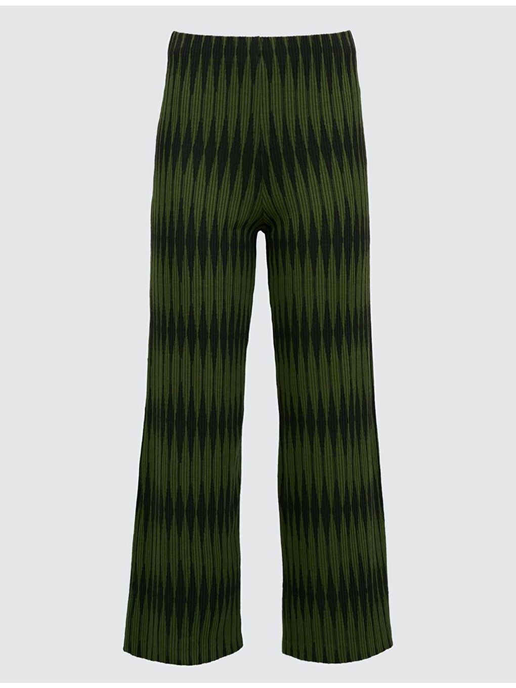 Nefti Yeşili Yüksek Bel Bol Paça Örme Desenli Pantolon-6