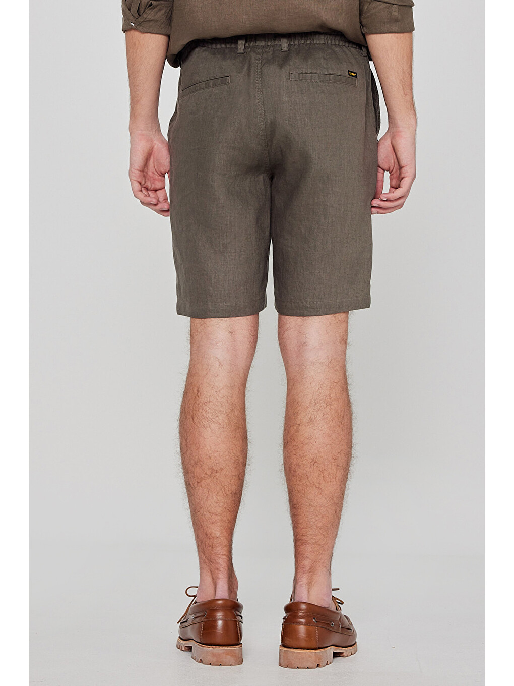 Yeşil %100 Keten Regular Fit Normal Kesim Cepli Şort-3