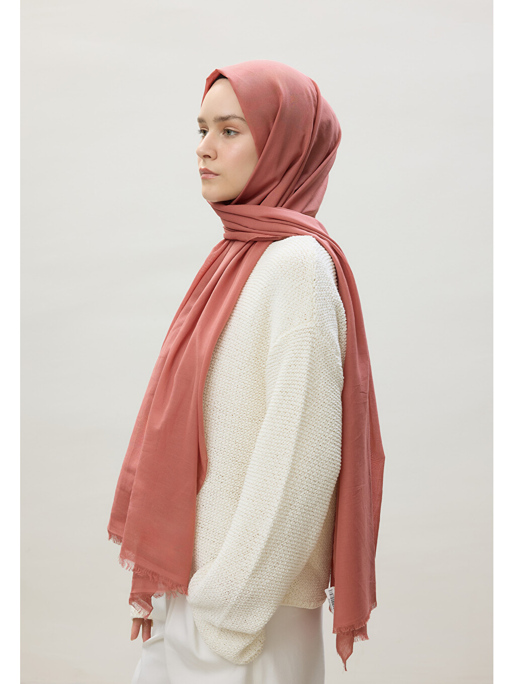 Pembe İnce Pamuk Vual Şal Vıntage Rose-1