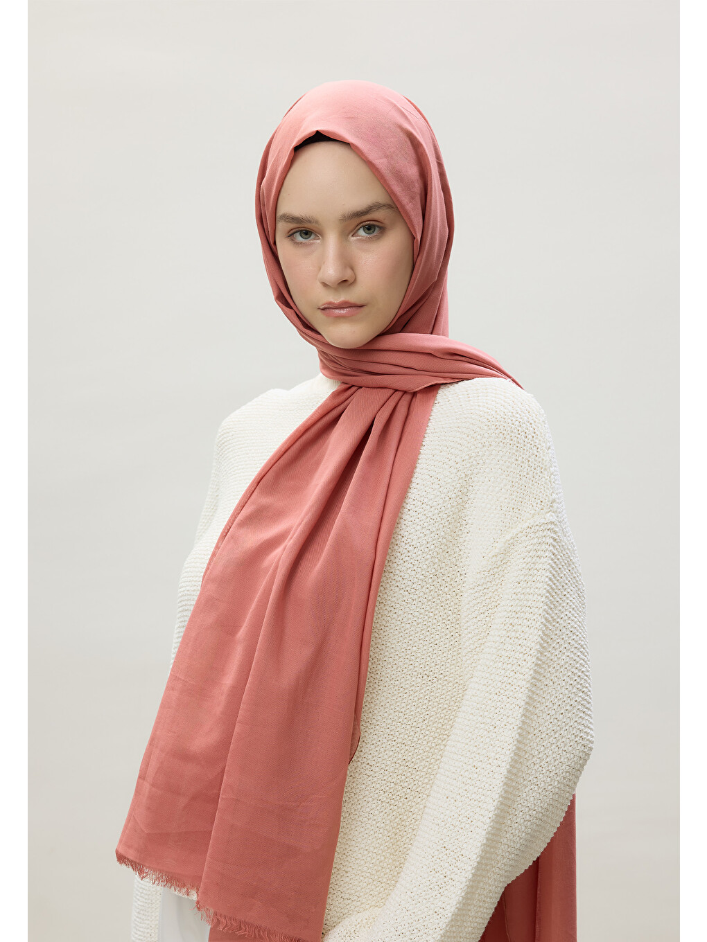 Pembe İnce Pamuk Vual Şal Vıntage Rose-2